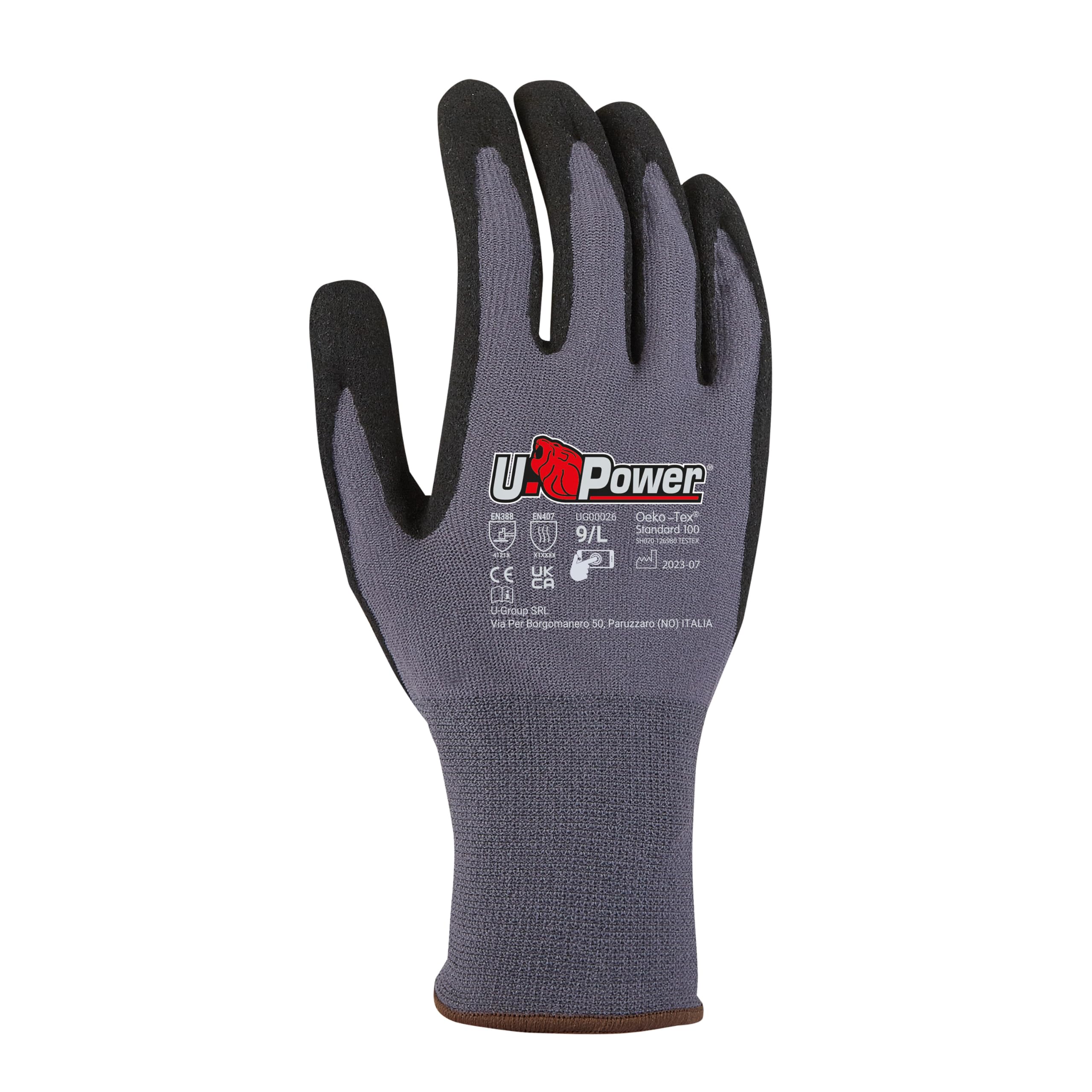 U-Power Merengue rękawice robocze, przeciwwypadowe, wsparcie Nylon Spandex ochrona ryzyka mechanicznego, szary 8/M 12 szt