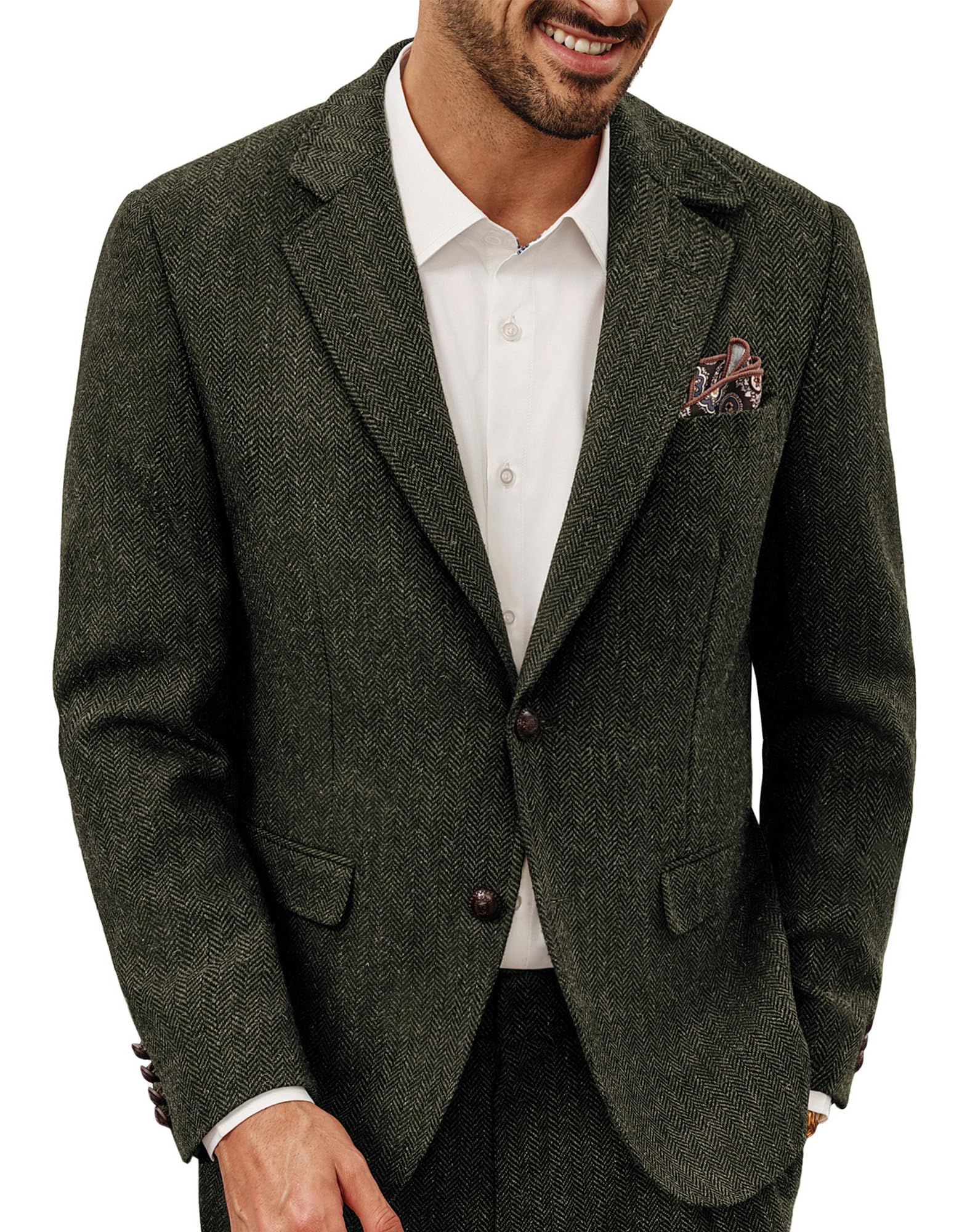 PJ PAUL JONES Blazer da uomo vintage in tweed a spina di pesce, due bottoni, misto lana, cappotto sportivo con tasca quadrata