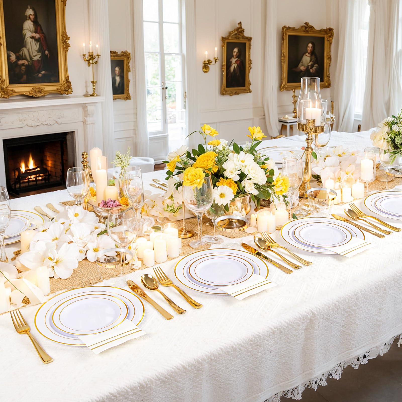 Gold Plastic Plates Dinnerware Set - 350PCS -9