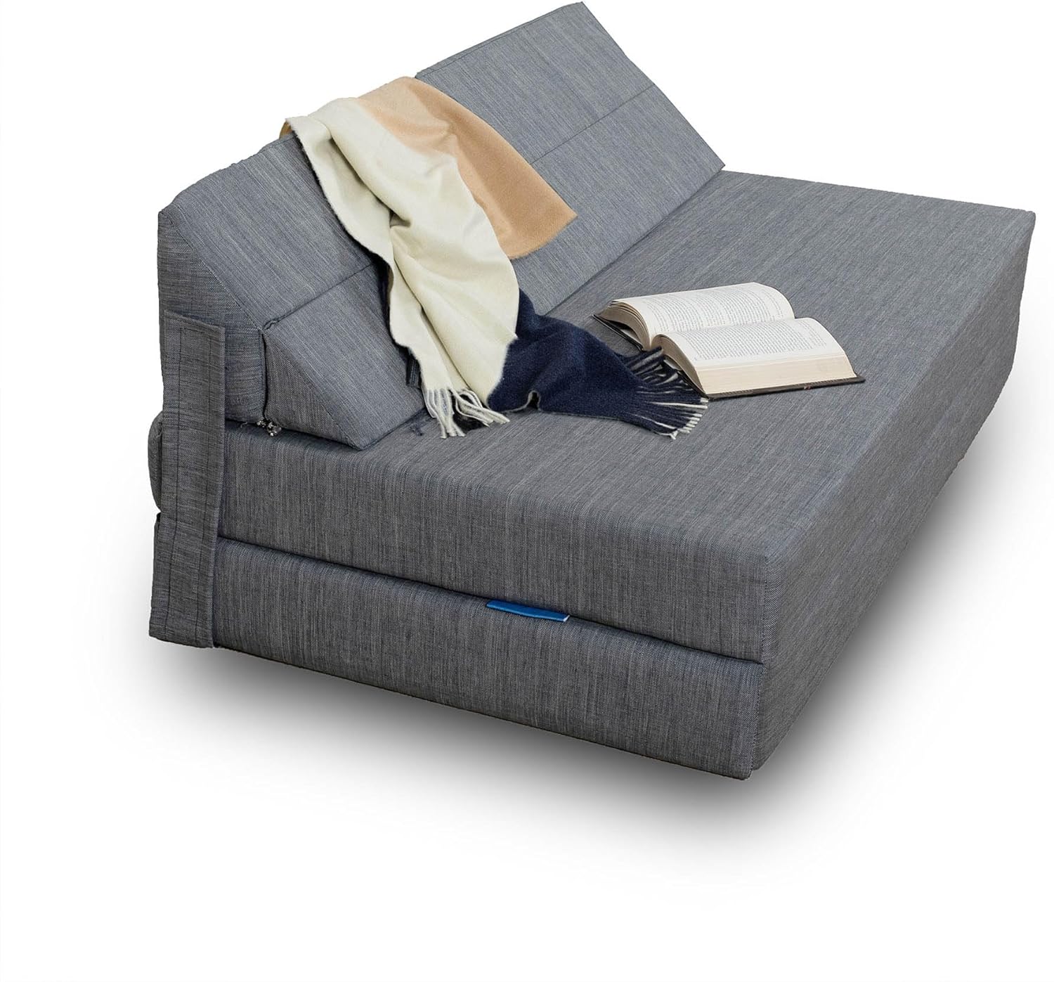 60" Fold Out Couch Bed, Sleeper Chair Futon, Washable Linen Cover, Comfort Optimized Back-Support Design (Queen, Grey)