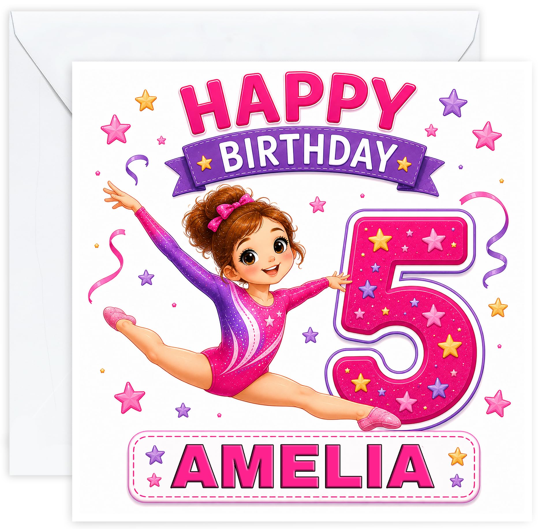 Personalised Girls 5th Birthday Card – Gymnastics – Name
