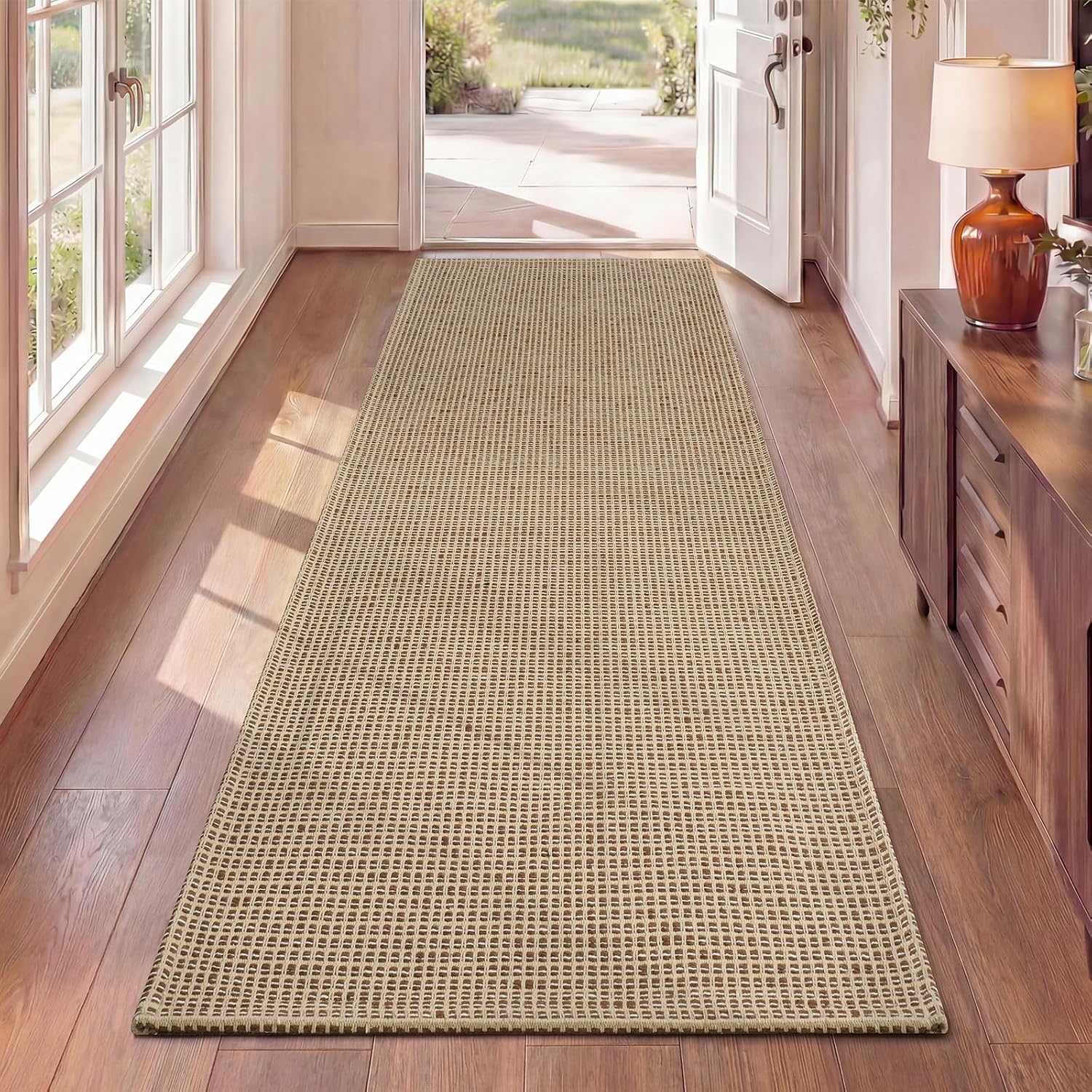 Washable Runner Rug - 2x6 Rug Runners for Hallways Non Slip, Woven Kitchen Rugs, Stain Resistant Soft Entryway Rugs for Living Room Laundry Bathroom Indoor Door Mat (2'x6', Brown)