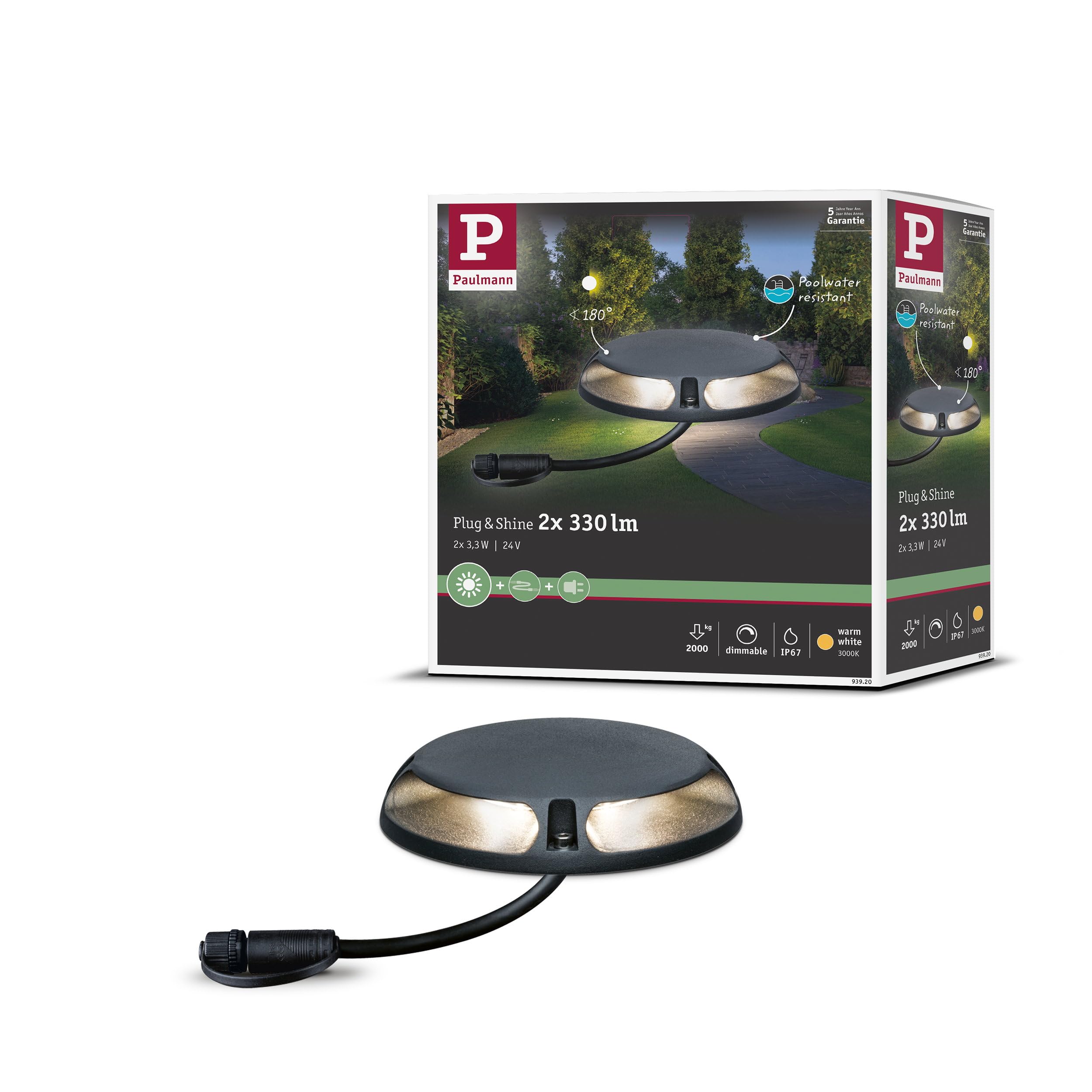 Paulmann 93920 Outdoor Plug & Shine oprawa naziemna IP67 3000K 2x3W 24V 93920 ośw. zewn. oprawa do dróg