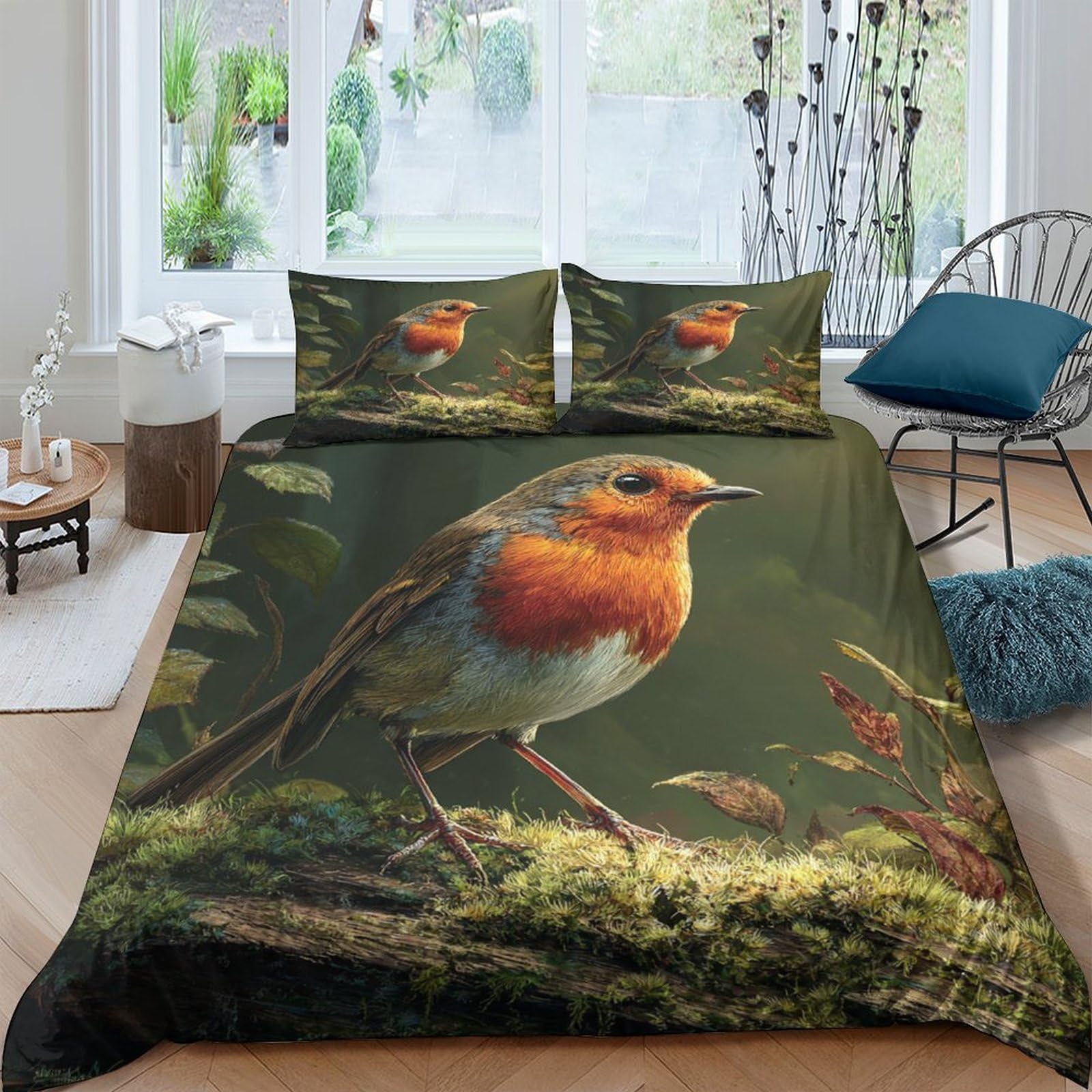 Ctjqhvkz Style-8 3D Printed Robin Forest Fitted Sheet Microfiber Soft Mattress Cover For Bedroom Guest Room Home Decor Single（135X200cm）