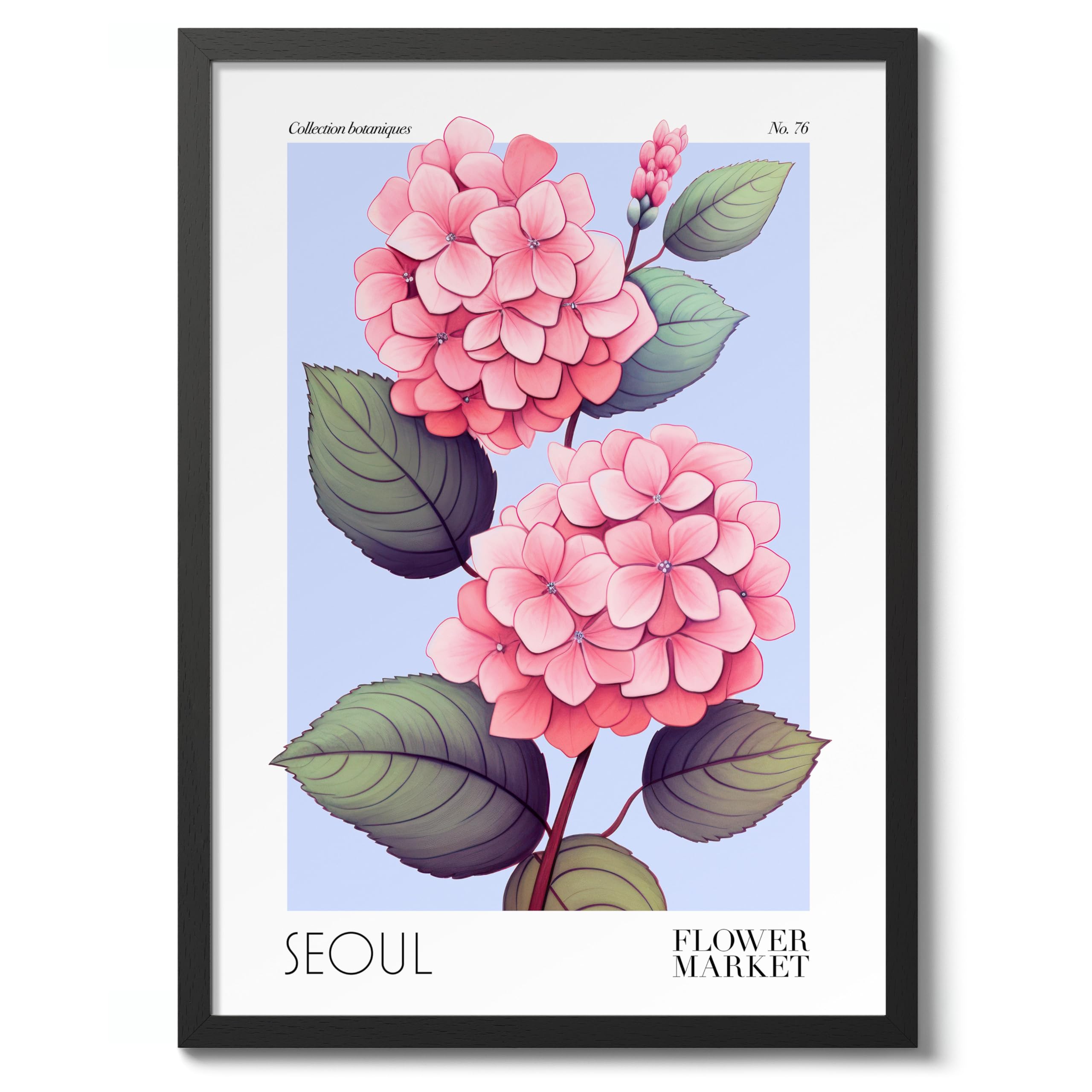 Seoul Flower Market Poster Floral Wall Decor Print Abstract Colourful Minimalist Travel Bedroom Art, Archival Matte, A5 (Black Frame) - 21x14.8cm