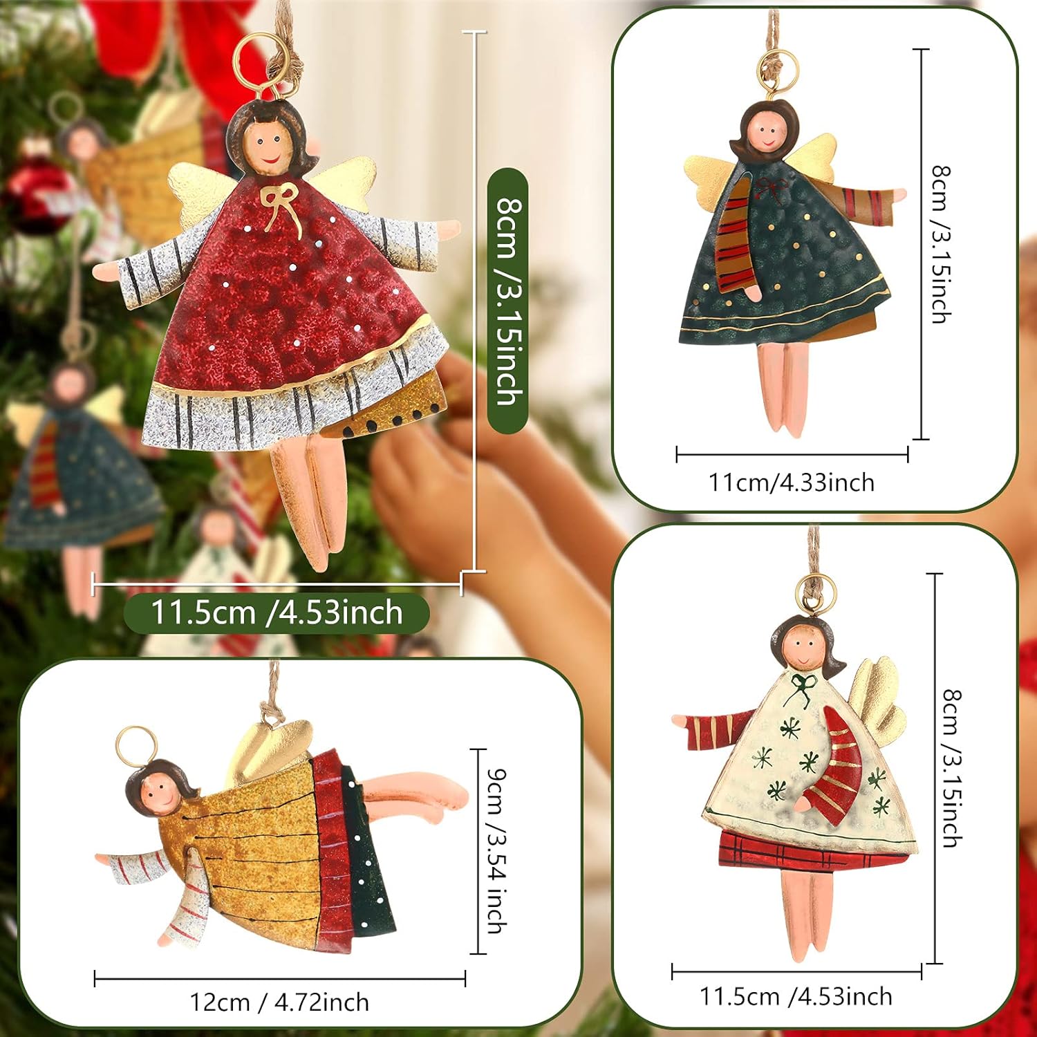 6 Pieces Christmas Tree Ornaments Dancing Metal Angels Decor Flying Angle Hanging Decorations Farmhouse Rustic Angel Decors with Hanging Rope for Christmas Wedding Holiday Home Office Decoration : Home & Kitchen
