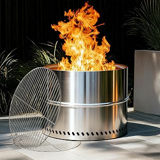 HGD 20 Inch Smokeless Fire Pit with Grill - Portable Stainless Steel Wood Burning for Camping, Backyard, Travel Bag Included