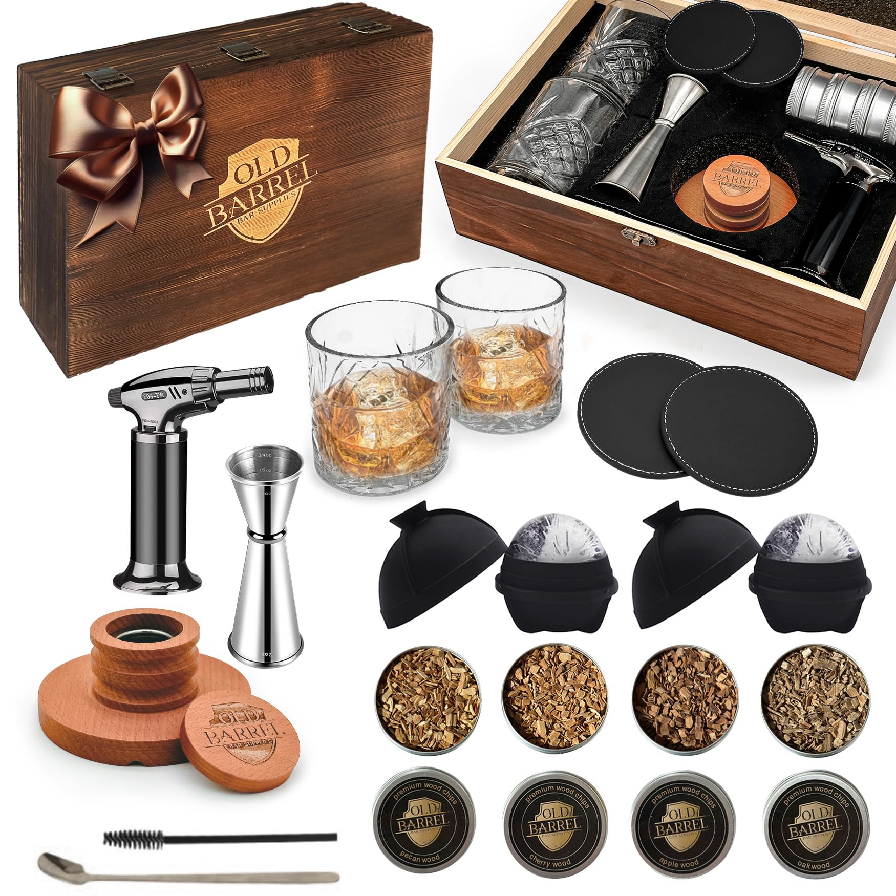 Cocktail Whiskey Smoker Kit - Räucherset Mit 4 Holzspänen & Fackel Für Getränke