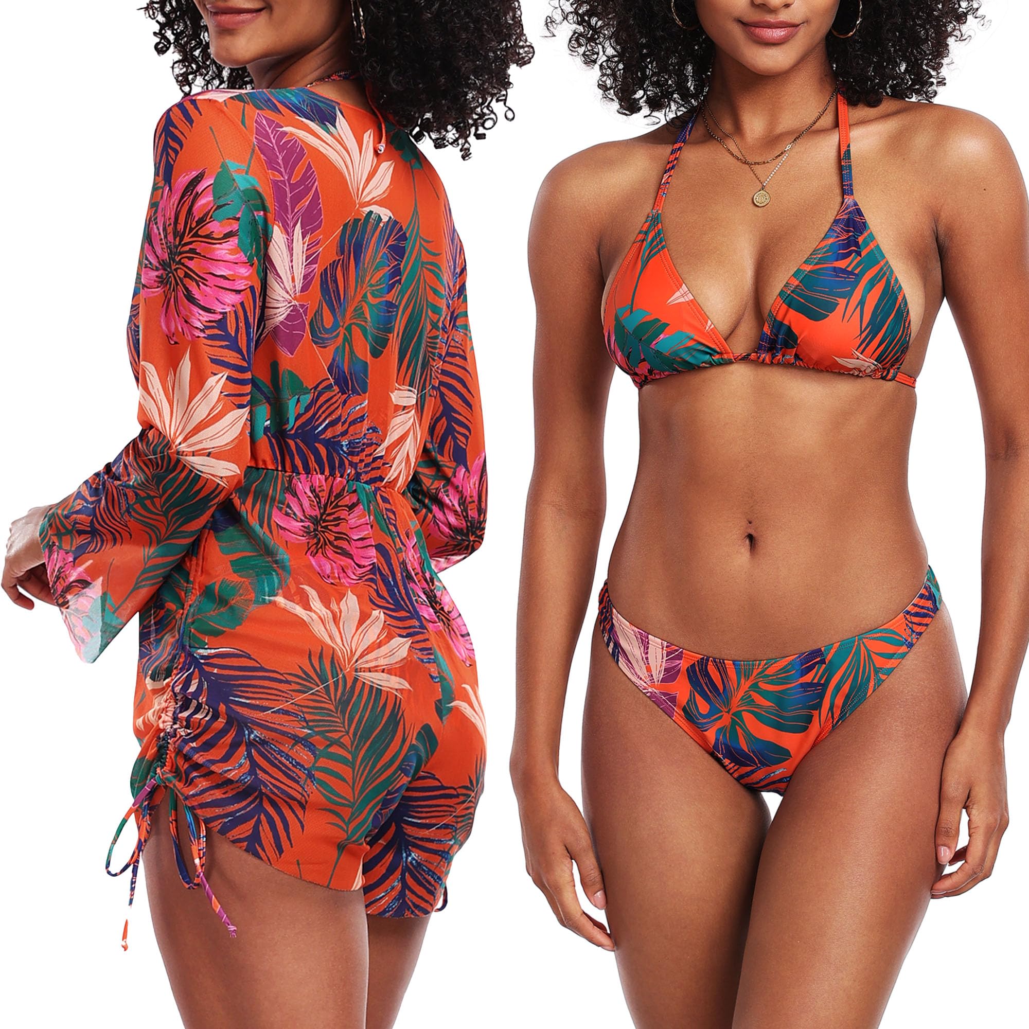 Bikini da donna a triangolo con allacciatura al collo, taglio alto, 2 pezzi