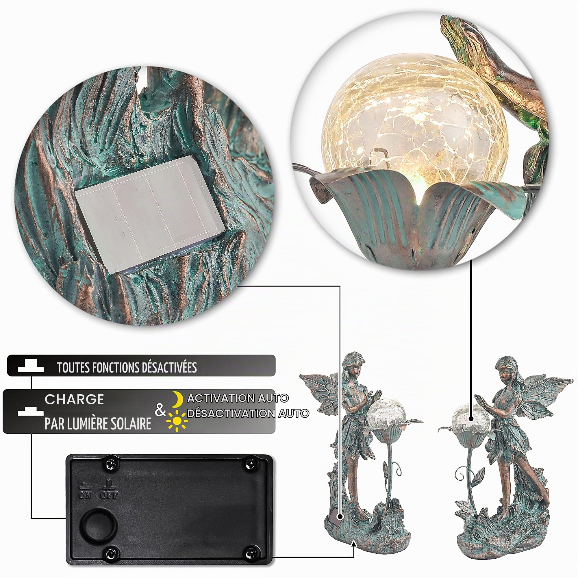 TERESA'S Collections - Grandes Sculptures et Statues de Jardin en Forme de fées, en résine de Couleur Bronze avec lumière Solaire extérieure, décorations de Saint-Valentin, pelouse, Cadeaux, 28 cm