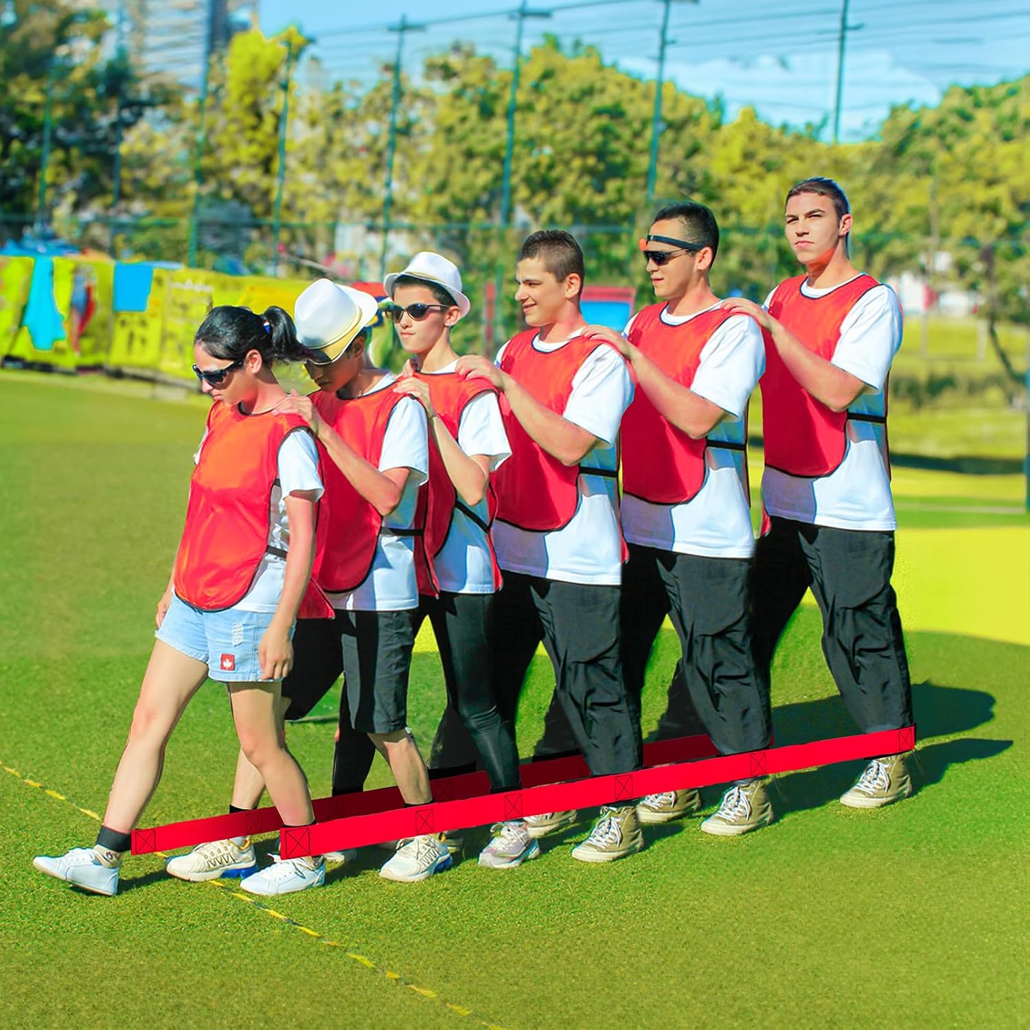 Okllen 4 Pack Cooperative Band Walker, 6-Legged Race Band Set, Outdoor Party Group Game for Adult, Relay Race, Team Building Games, Backyard Activity Game