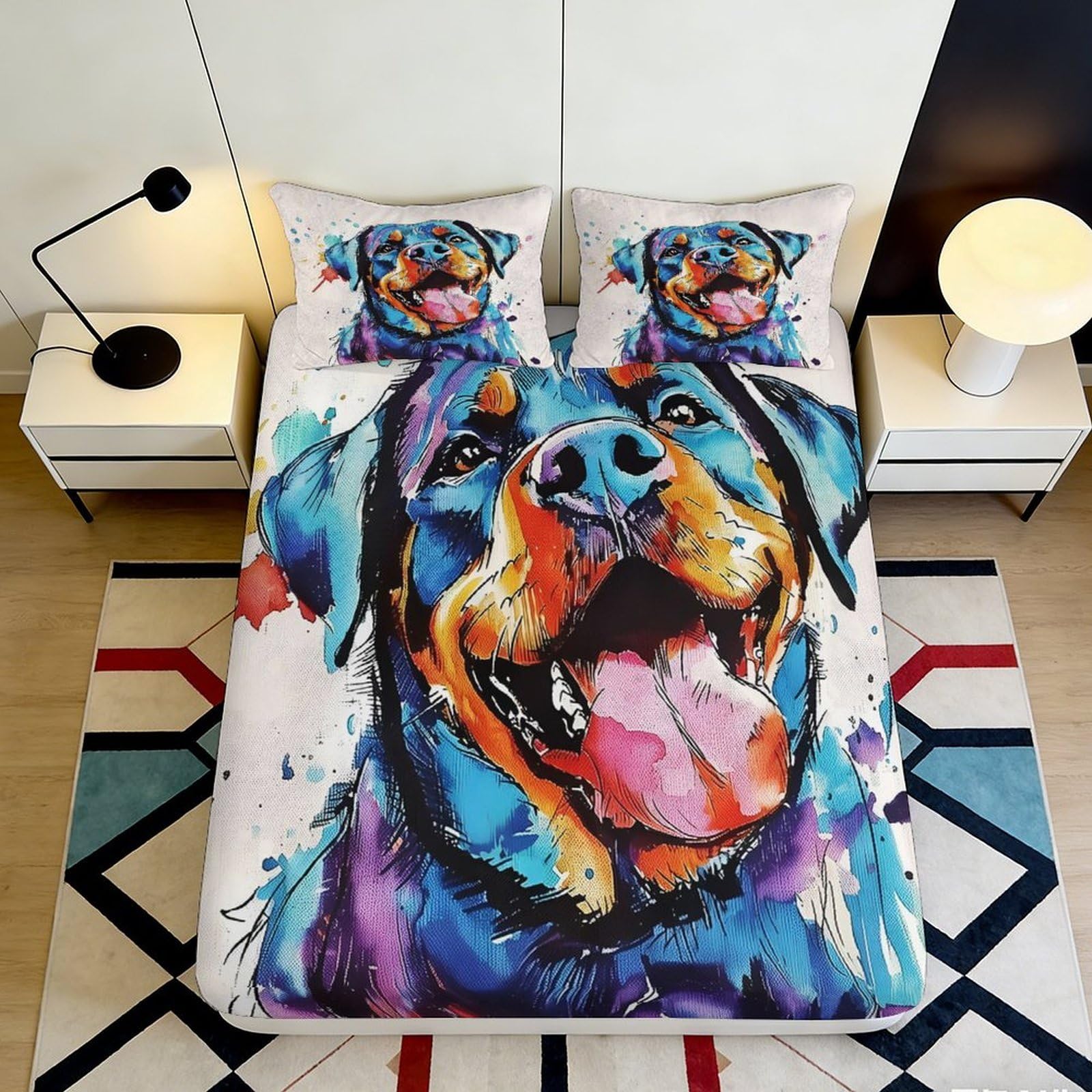 Pnayamiorkfel Style-2 3D Printed Rottweiler Art Fitted Sheet Microfiber Colourful Dog Mattress Cover Anti-Slip Machine Washable Decorative Bedding For Bedroom Guest Room 90X200x25cm