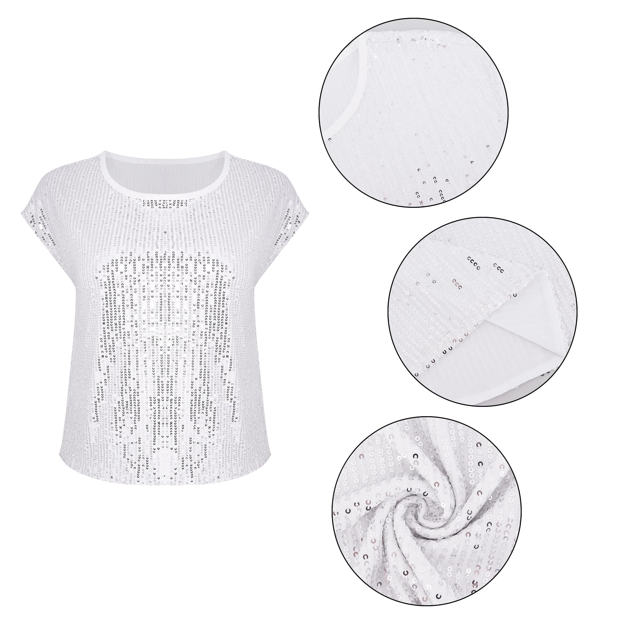 Naimo Haut à paillettes pour femme - Manches courtes - Col rond - Élégant - Pour fête, cocktail