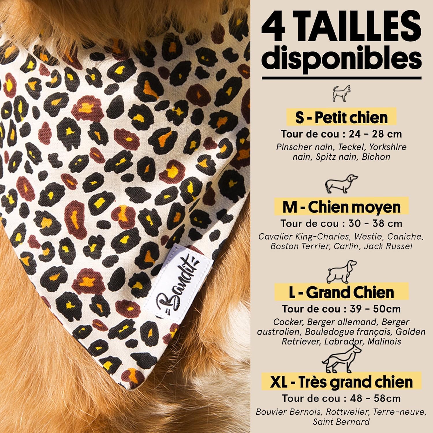 Bandit - Bandana pour Chien - Taille M -Wild Wild Wouf - Tour de Cou 30–38 cm - Attache pour Laisse intégrée - Foulard en Nylon résistant et Doux - Confortable, Durable et Lavable en Machine