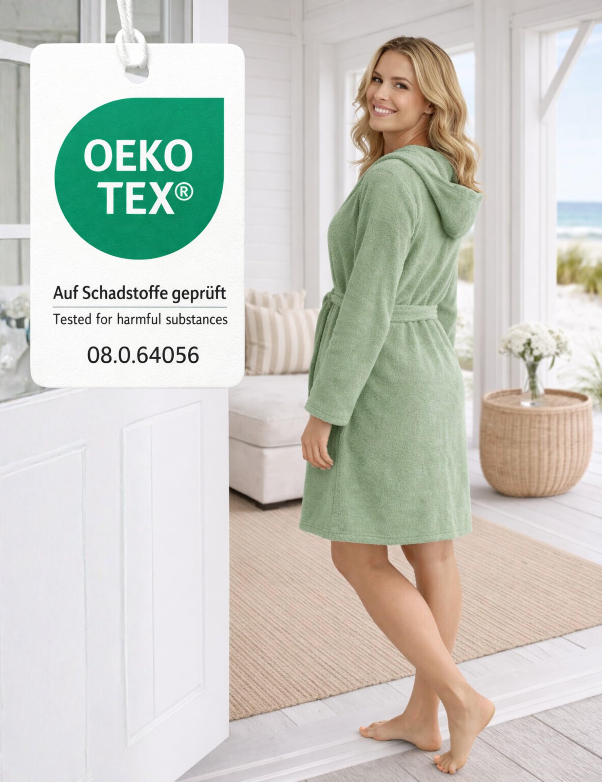Morgenstern Accappatoio Donna in Spugna Leggera Sottile 100% Cotone Corto con Cappuccio Certificato Oeko-Tex