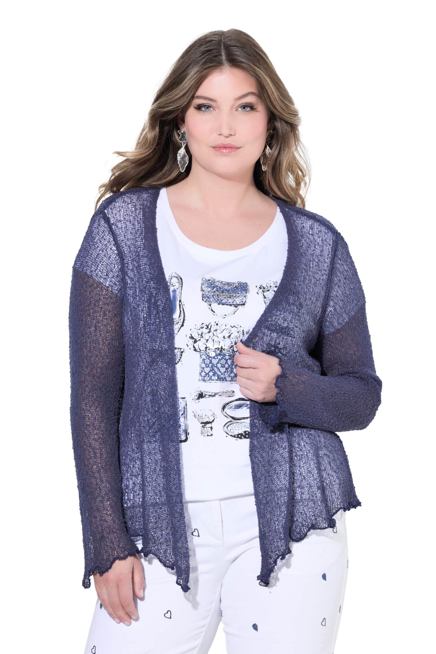 MIAMODA Damen große Größen Übergrößen Plus Size Jacke, elastischer Slim Fit, Löcher, Wellenkanten 840092