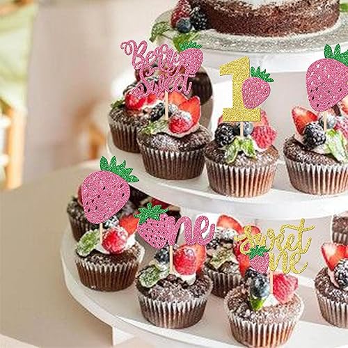 Miniatura 5 de 30 piezas de decoración para cupcakes con purpurina y bayas dulces para primer cumpleaños, para temática de frutas, baby shower, niños y niñas,