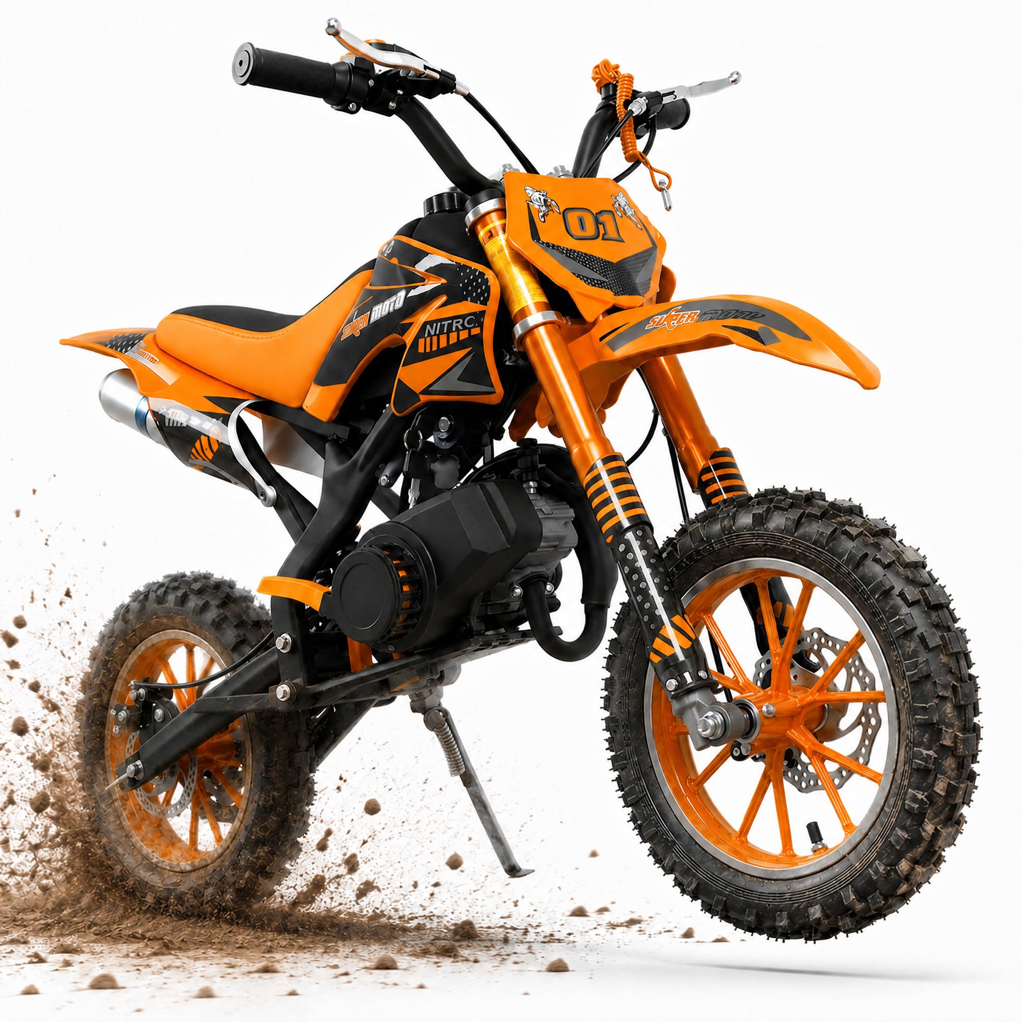 50cc Dirt Bike, 2 Stroke Gas Mini Bike for Kids 8-14 with Front Rear Disc Brakes, 10 Inch Off-Road Tires, Shock Absorption, Seat Height 23.6in, Max Speed 40mph, 2026 Upgraded,Orange