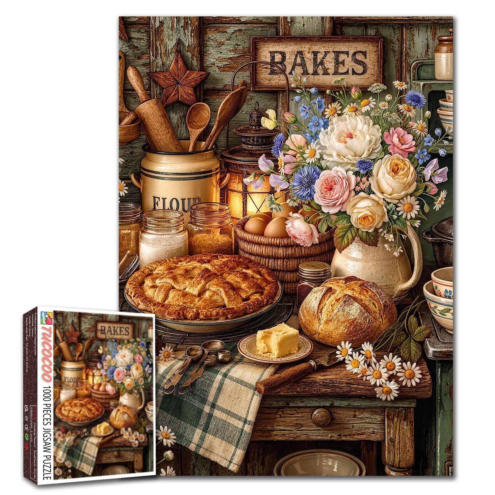 Farmhouse Jigsaw Puzzle 1000 Pieces for Adults Kitchen Floral Baking Puzzle Challenging DIY Rustic Home Decor Family Perfect for Game Nights 20 x 27 Inches — image 1