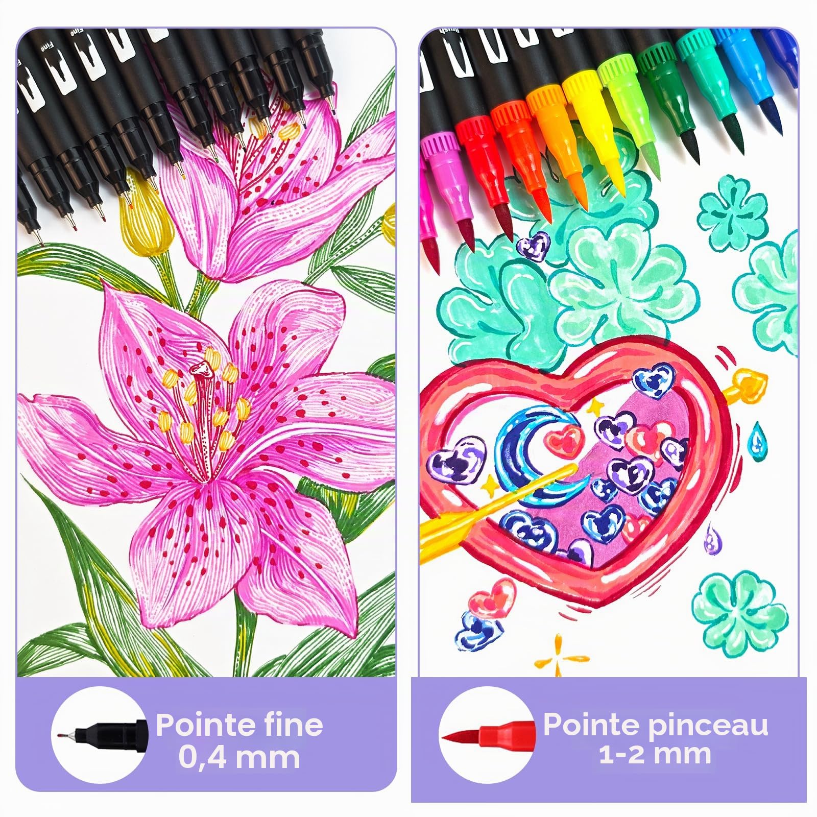 Artecho Feutre Coloriage Adulte 72 Couleurs, Double Pointe Feutre Aquarelle pour Dessin, Mandalas, Manga, Doodling et Calligraphie, Brush Pen pour Débutants et Artistes