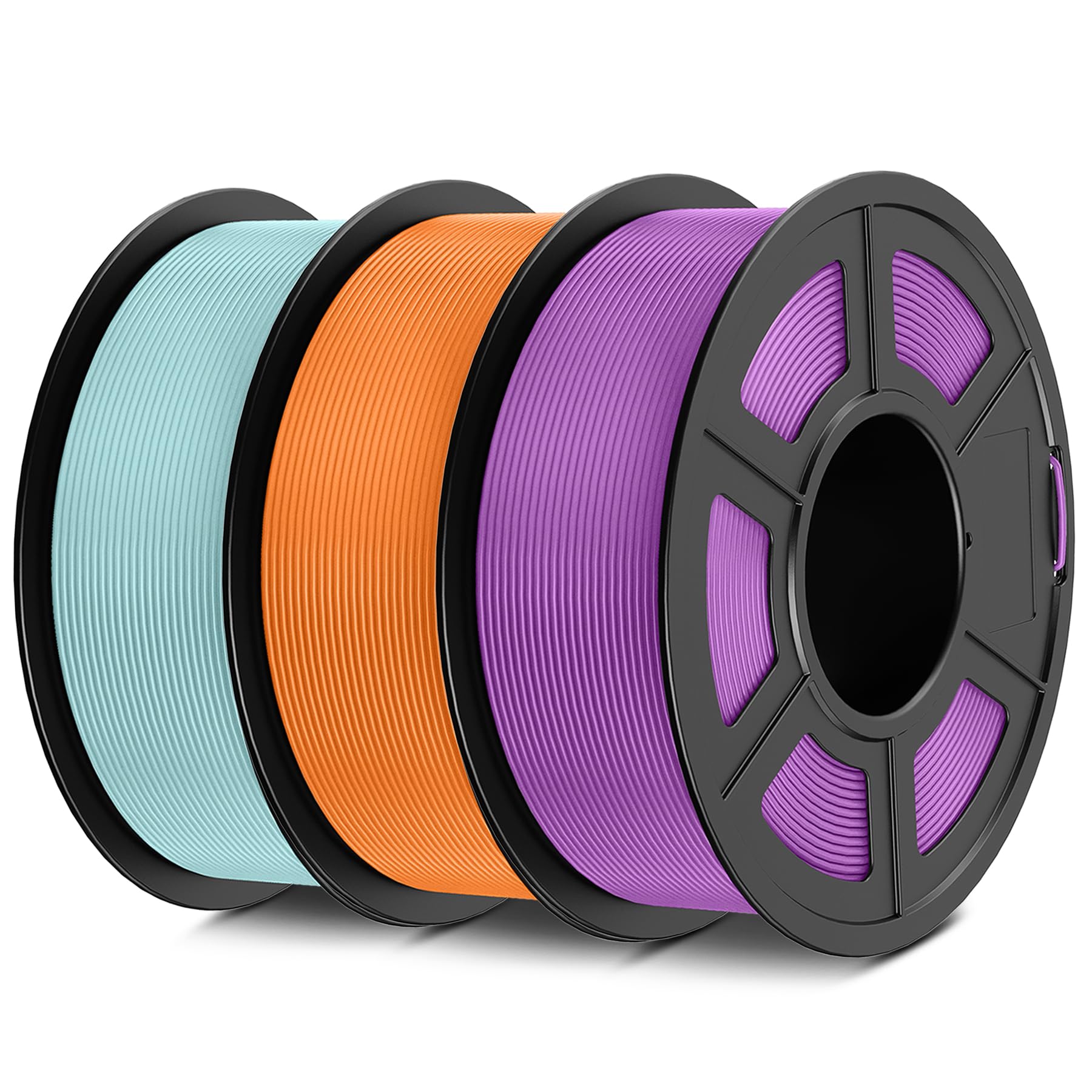 SUNLU 3D Printer Filament Bundle Multicolor, Matte PLA Filament 1.75mm, Neatly Wound PLA 3kg, 1kg per Spool, 3 Pack, Individually Vacuum Packed, 3 Colors, Purple+Orange+Powder Blue