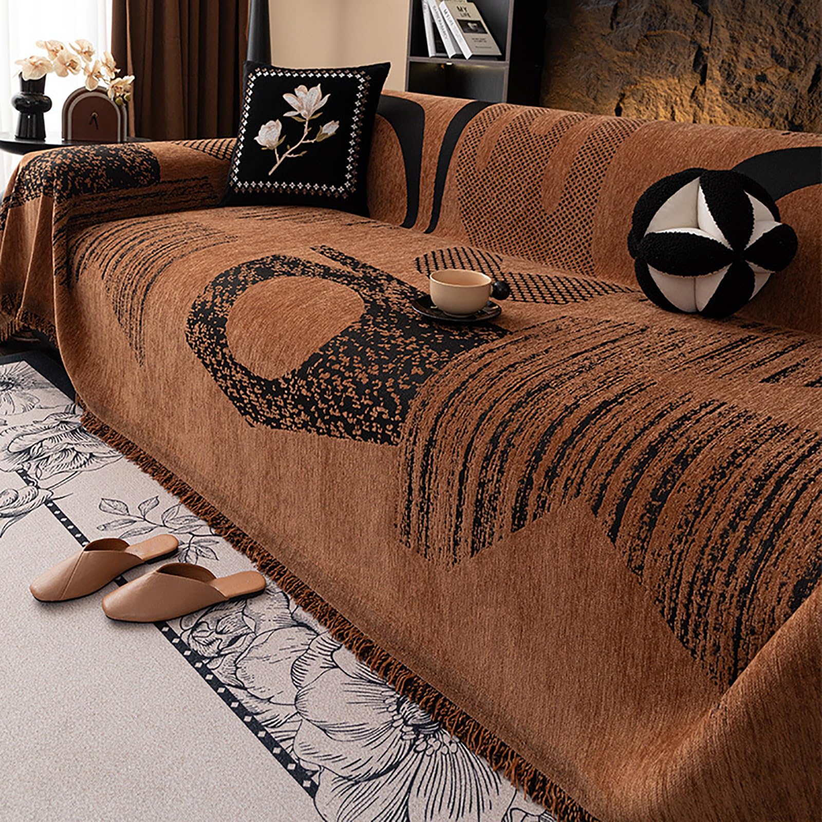 Housse de canapé rétro chenille haut de gamme pour décoration d'intérieur