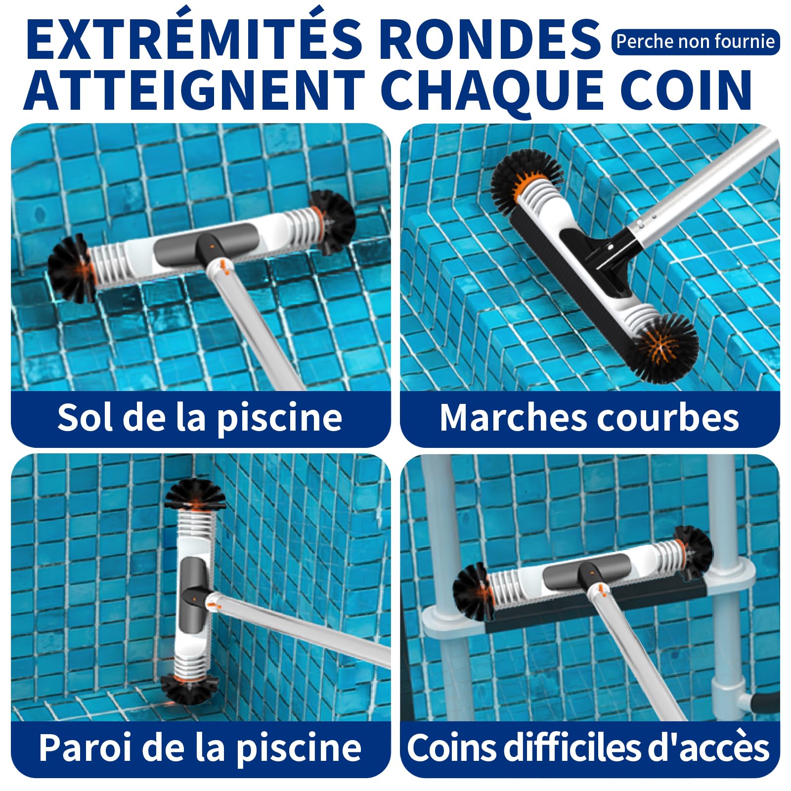Tête de Brosse de Piscine Ronde, 45,7cm / 18″ Balai Piscine Brosse Robuste avec Poils Solides, Brosse de Nettoyage pour Carrelage, Murs & Coins Récalcitrants (sans Perche Télescopique)