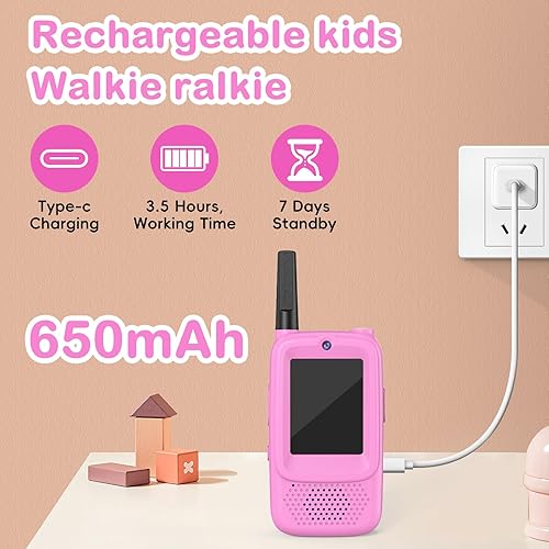 Miniatura 5 de Walkie Talkies de video para niños, Walkie Talkie de video para niños de 3 a 12 años, paquete de 2 walkie talkies recargables con pantalla, radio de