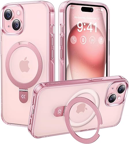 CASEKOO Funda transparente para iPhone 15 con soporte magnético invisible, compatible con MagSafe, no amarillea, protección militar contra caídas,