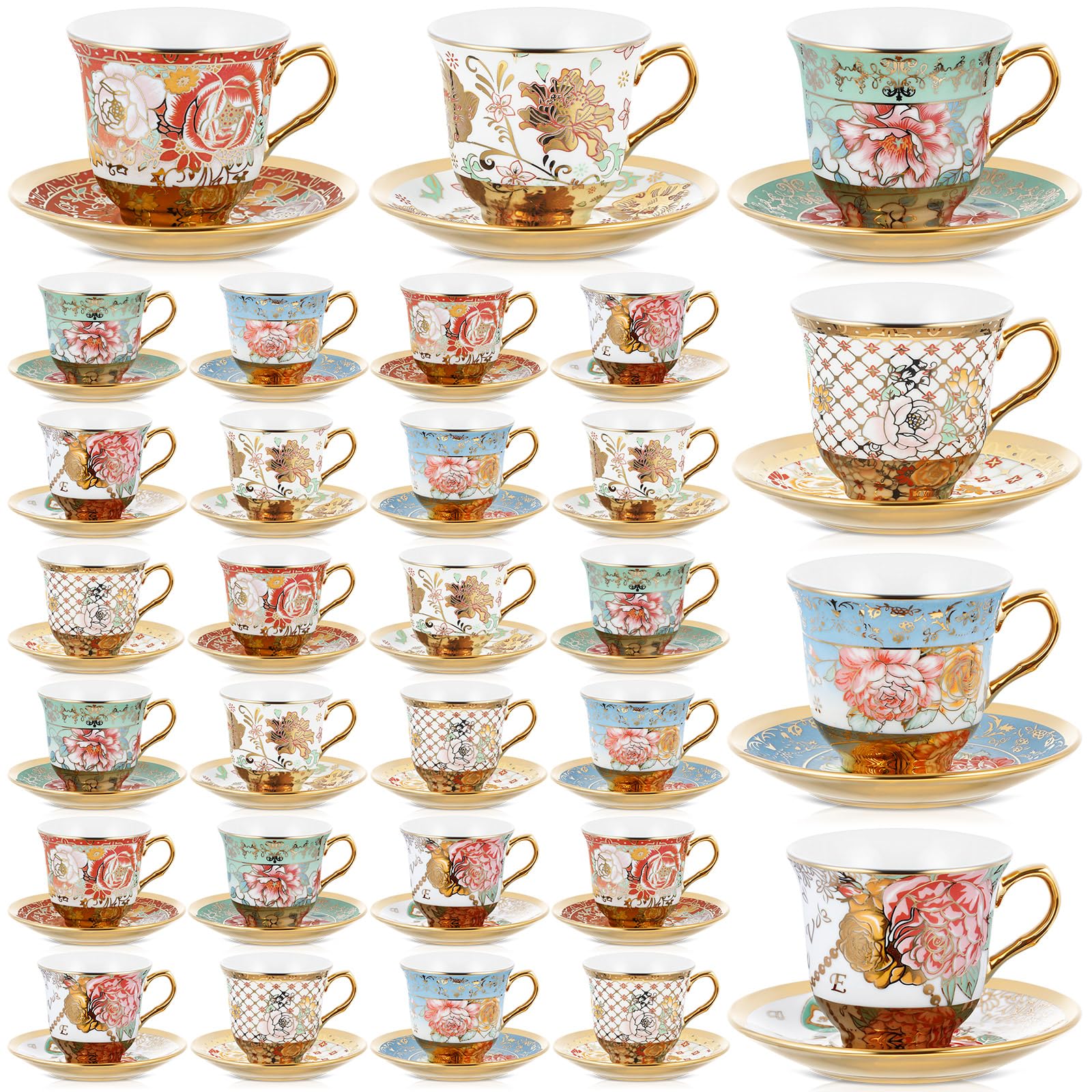 Teenyyou Set of 36 Tea Cups and Saucers, Stylish Style, 5.4 oz