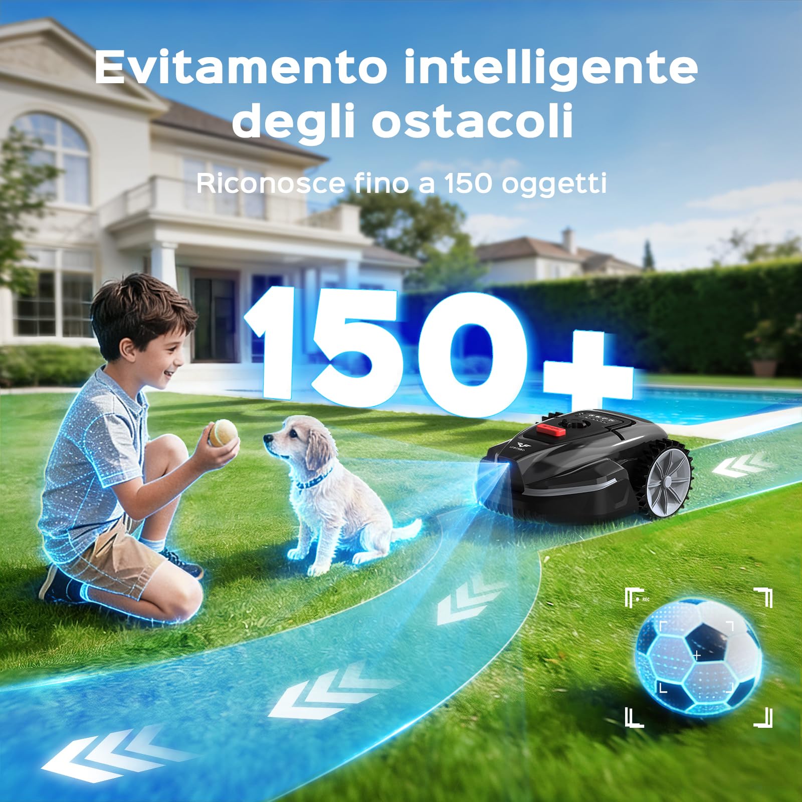 V3 Robot cortacésped, con navegación Visual, detección de 150+ obstáculos, Control por App, 50 dB, con Modo Espiral y Sensor de Lluvia, cortacésped automático para Jardines pequeños y medianos