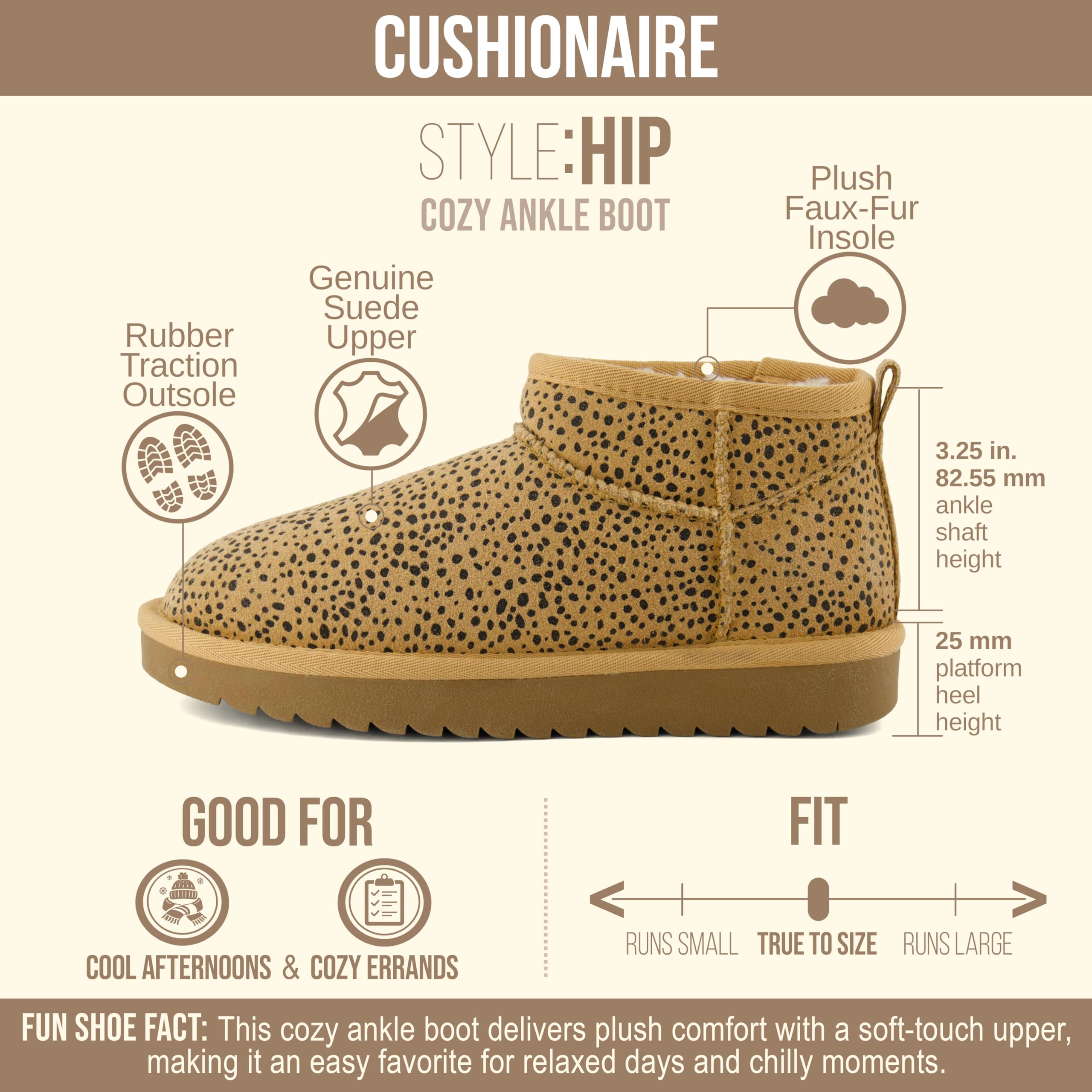 CUSHIONAIRE Hip 2 Genuine Suede Ankle Boots for Women, Cozy Faux Shearling Lining Pull On Winter Womens Boots