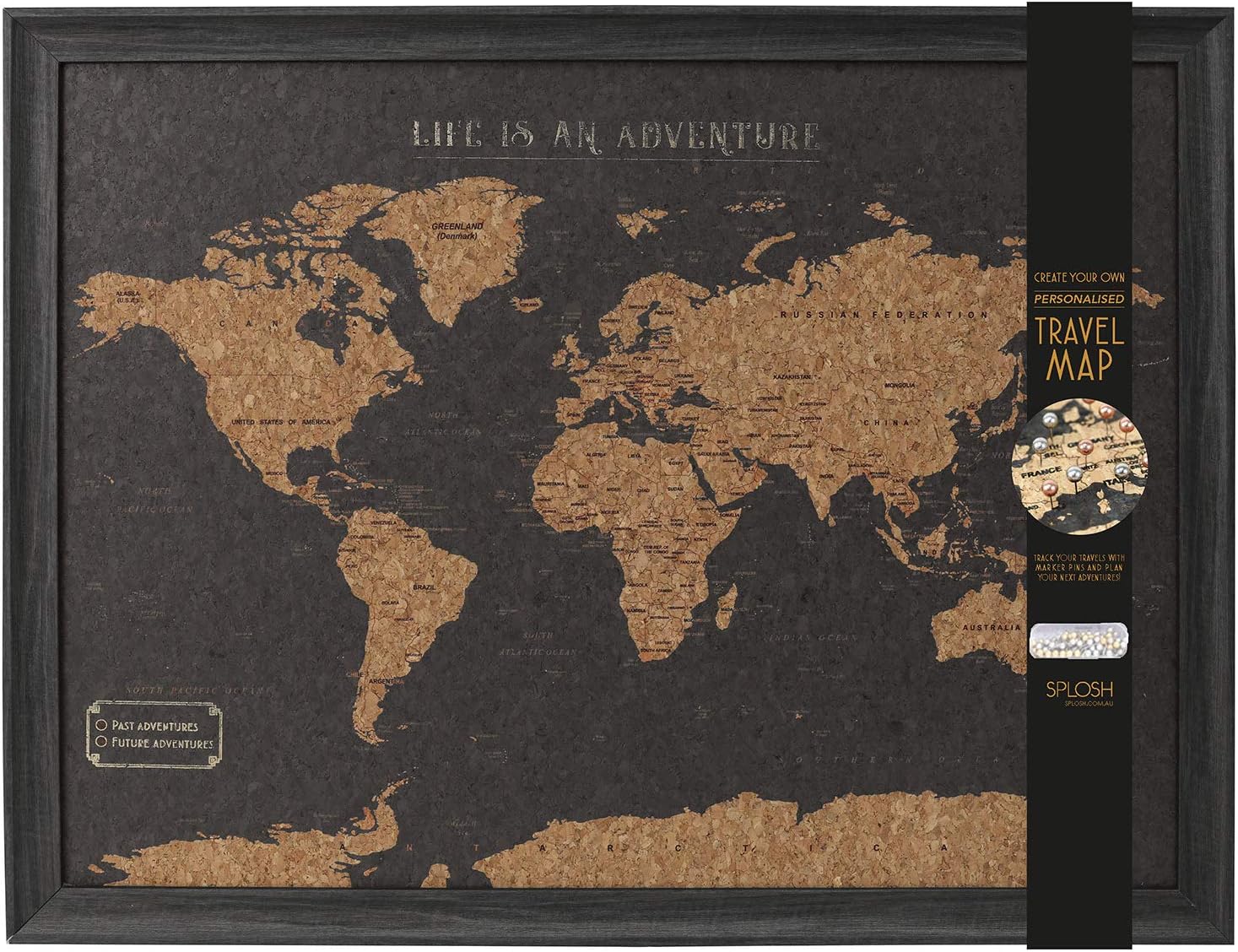 Cork Board Travel Map Splosh Travel Board Small World Map Black, Push Pin Memo Corkboard, Mark  Your Past And Future Travels, 65 X 50 X 2 Cm : Amazon.co.uk: Stationery &  Office Supplies