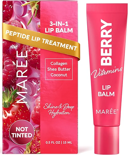 MAREE Lip Balm Hydrating - Lip Balms & Moisturizers - Peptide Lip Treatment Not Tinted - Lip Butter Moisturizer for Very Dry Lips Care Products - Berry Lipbalm - Balsamo Labial Hidratante de Labios
