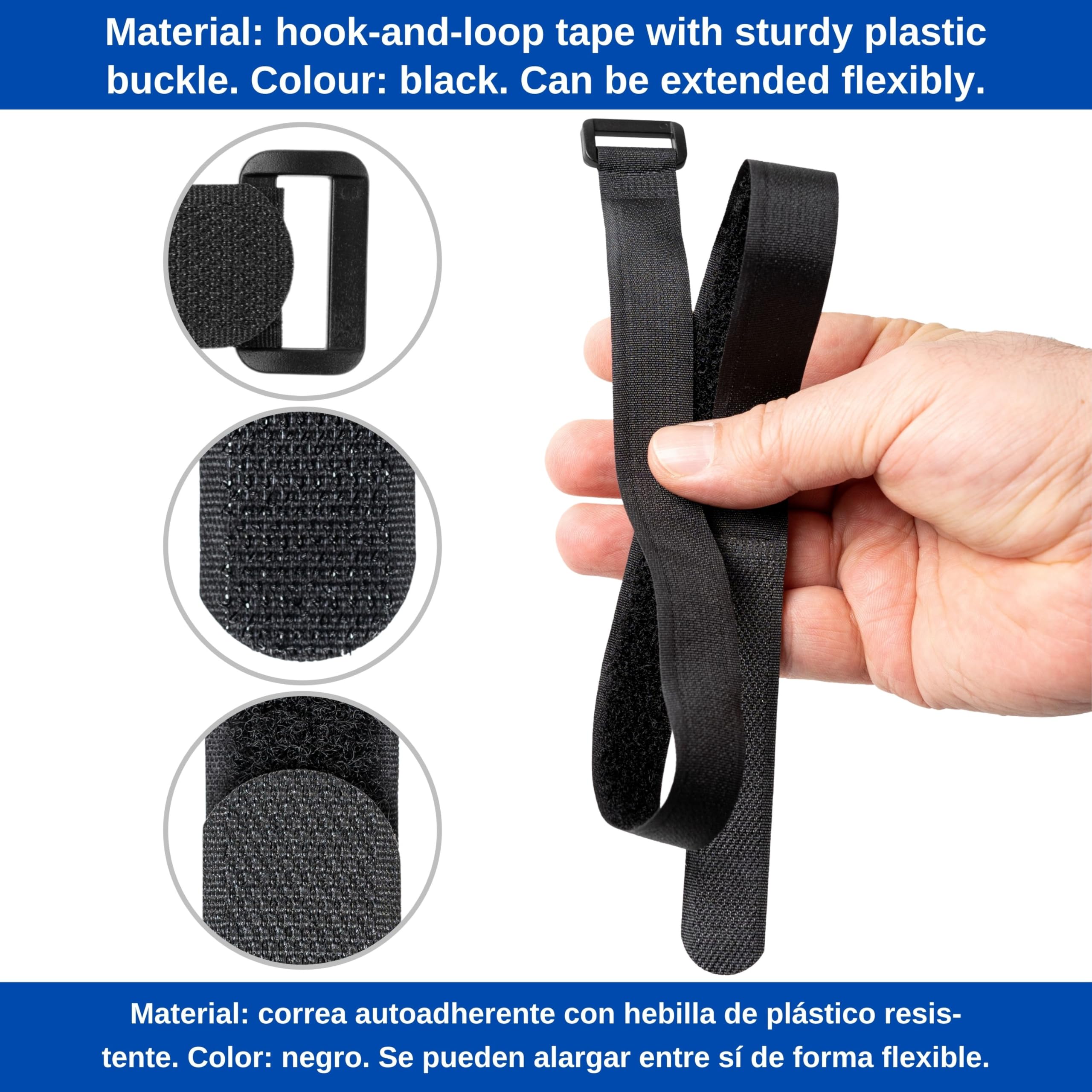 Fascette Nylon Riutilizzabili per Organizzazione Cavi, con Fibbia, 10 pz, L. 30 x H. 2 cm, Nero, in Nylon, Robusta Cinghia a Strappo, Fascetta Fermacavi Riutilizzabile, Fascette cavi