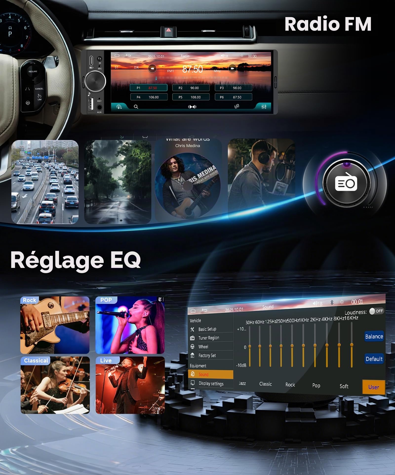 VECHTEL Autoradio 1 Din avec Carplay Android Auto sans Fil, 6.28 Pouces Incell HD Écran Tactile Poste Radio Voiture Soutien Bluetooth 5.2 Radio FM EQ USB/Type-C/AUX Mirror Link SWC Caméra de Recul