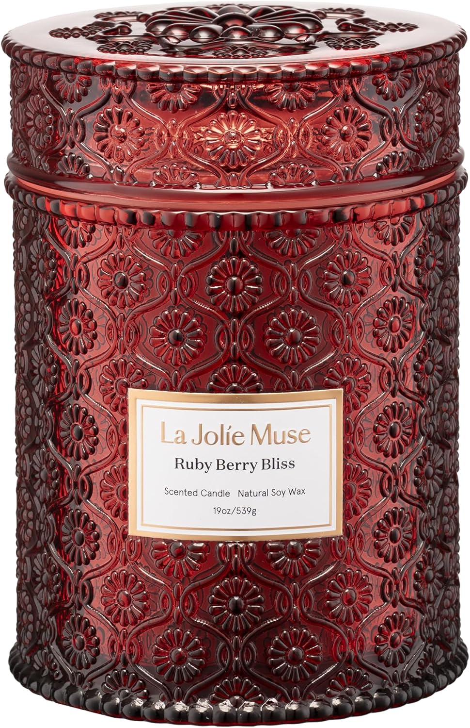 LA JOLIE MUSE Ruby Berry Bliss Scented Candle | Mandarin, Cranberry & Plum | 19 oz Natural Soy Candle | Wooden Wick | 90-Hour Clean Burn | Valentines Gifts for Her | Cozy Home Decor