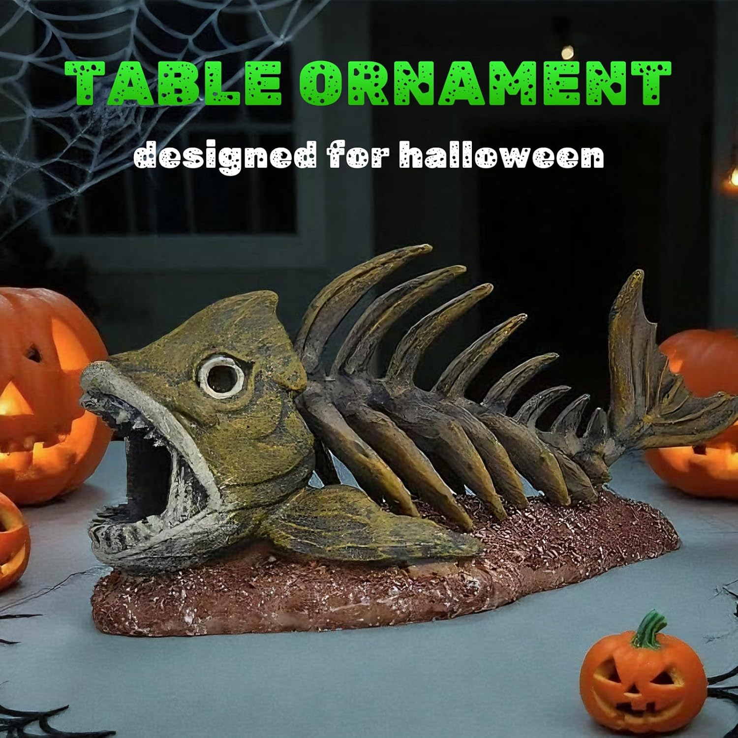 Halloween Skeleton Decorations, 3 Styles, Eagle, Fish, Unicorn Animals Skeletons, for Table Yard Lawn Party Props Décor (Fish)