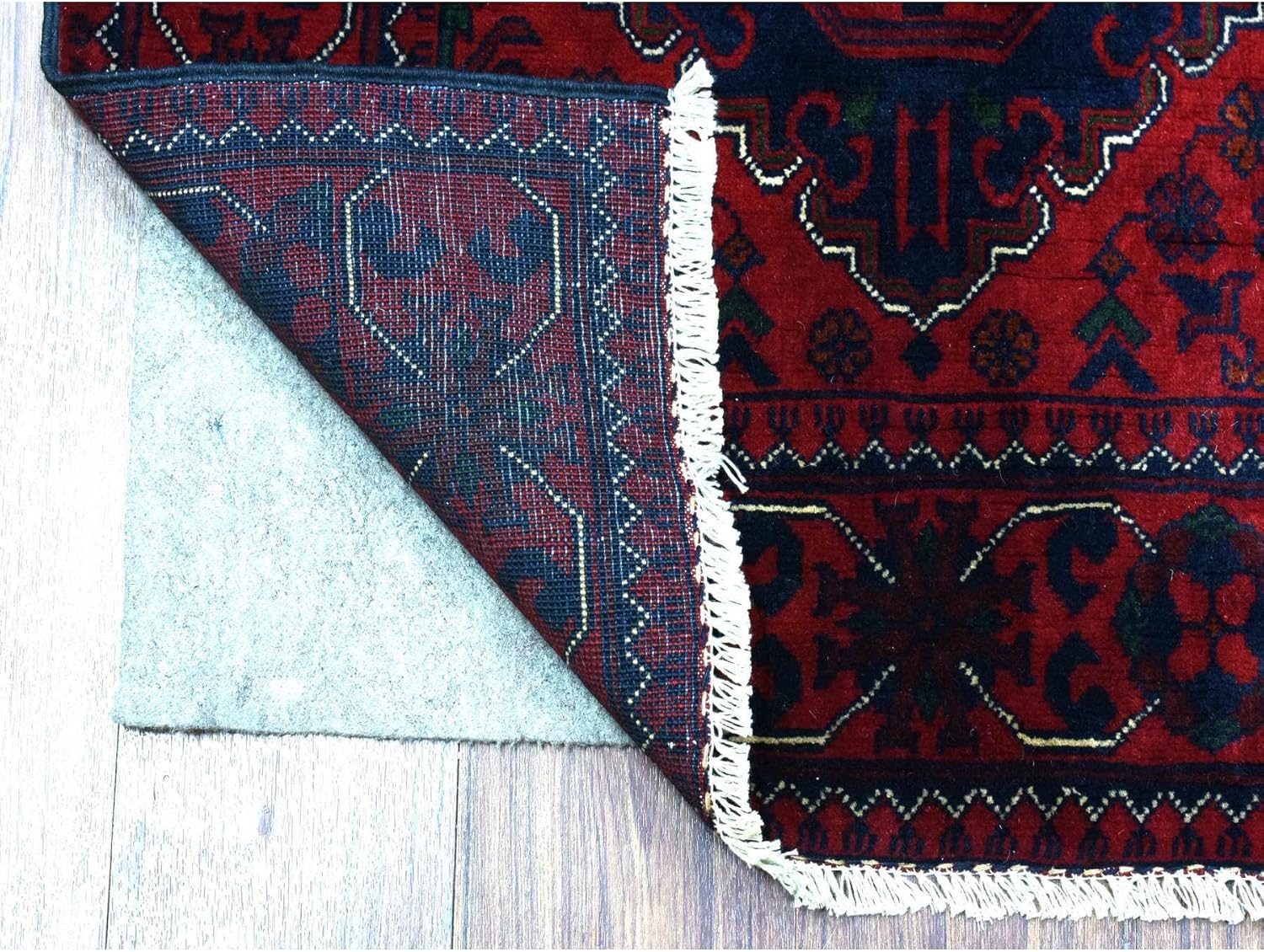 Deep and Saturated Red Hand Knotted Afghan Khamyab Geometric Medallions Runner Oriental Rug (2'8"x9'6")