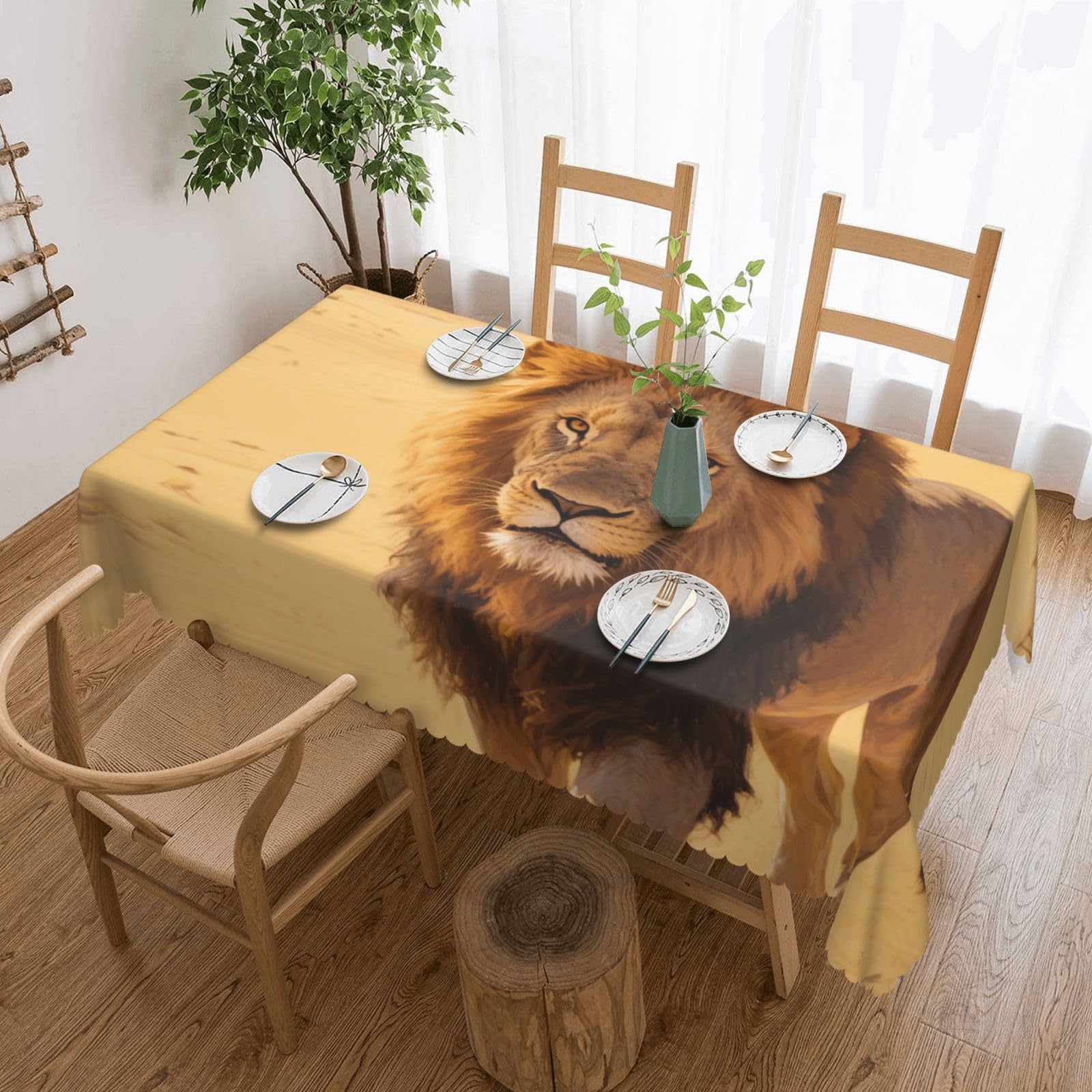 Couverture de table rectangle lion lavable pour protéger la salle à manger