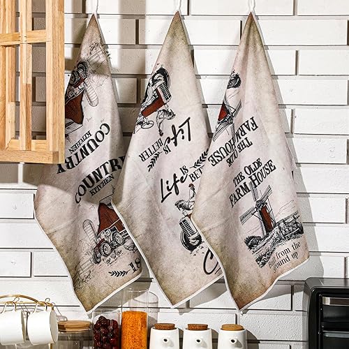 Miniatura 2 de Geyoga 6 toallas de cocina de granero de granja, toallas de cocina de vaca, paño de té de animales de granja para primavera y verano, cocina, baño,