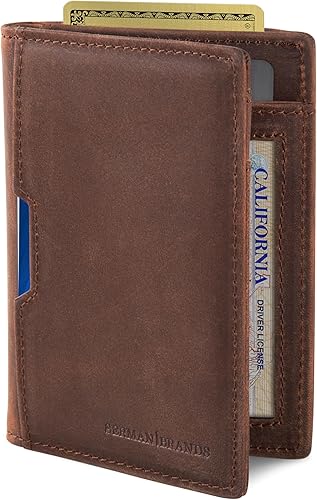 SERMAN BRANDS - Billeteras para hombre piel delgada con bloqueo RFID bolsillo frontal plegable para viajes delgadas