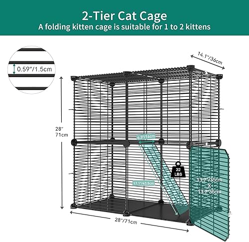 Miniatura 2 de YITAHOME Jaula para gatos de 2 niveles para interiores, jaula para gatos al aire libre, para animales pequeños, corralito para mascotas, perrera de