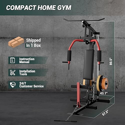 Miniatura 6 de Equipo multifuncional de gimnasio en casa - Estación de entrenamiento todo en uno de capacidad de 300 libras con sistema de polea de cable, tracción