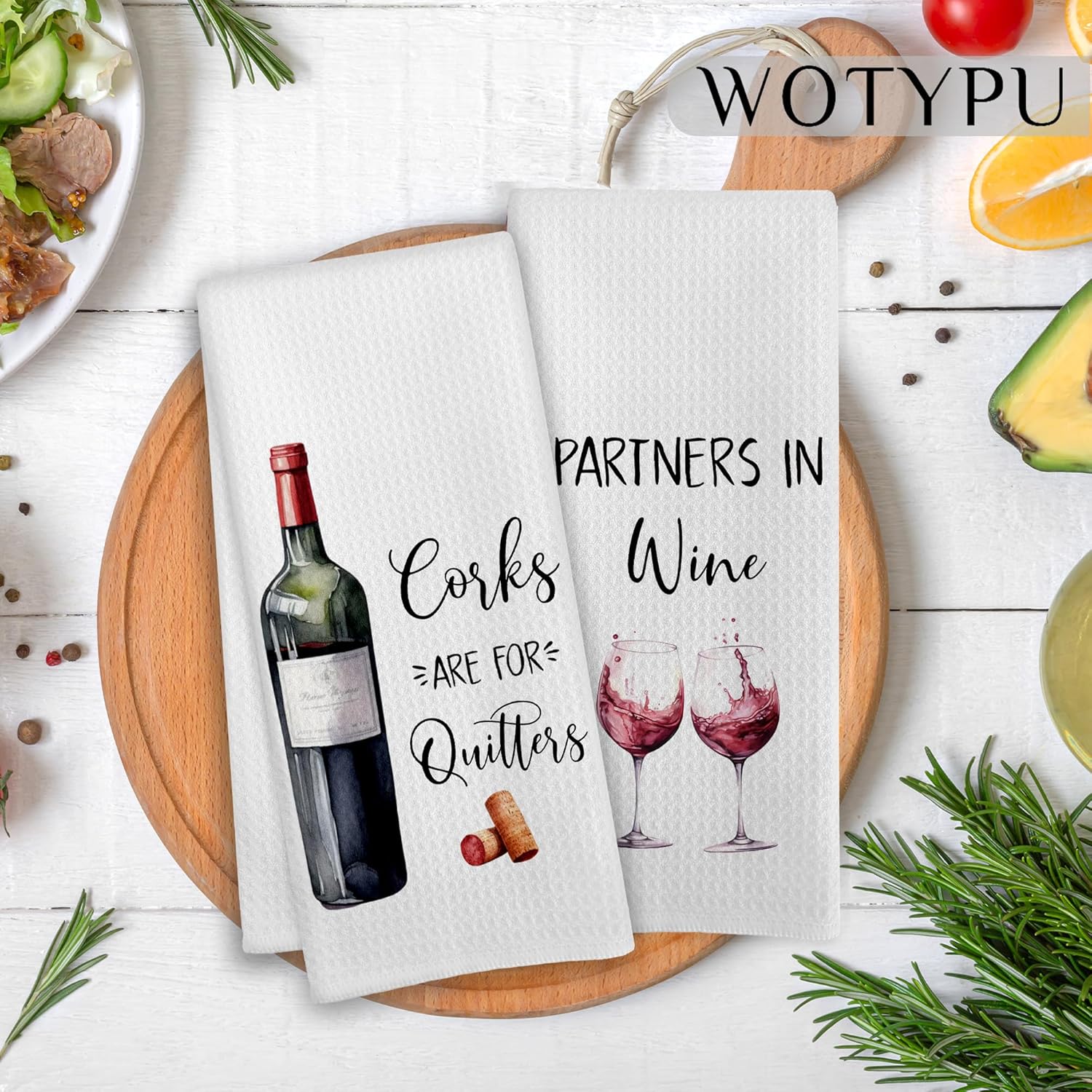 Funny Wine Kitchen Bar Towels, Wine Gifts for Women Men Dish Tea Towel, Corks are for Quitters Decorative Hand Towels for Kitchen Bar Cart Decor, 16x24 Inch Set of 2 - Image 2