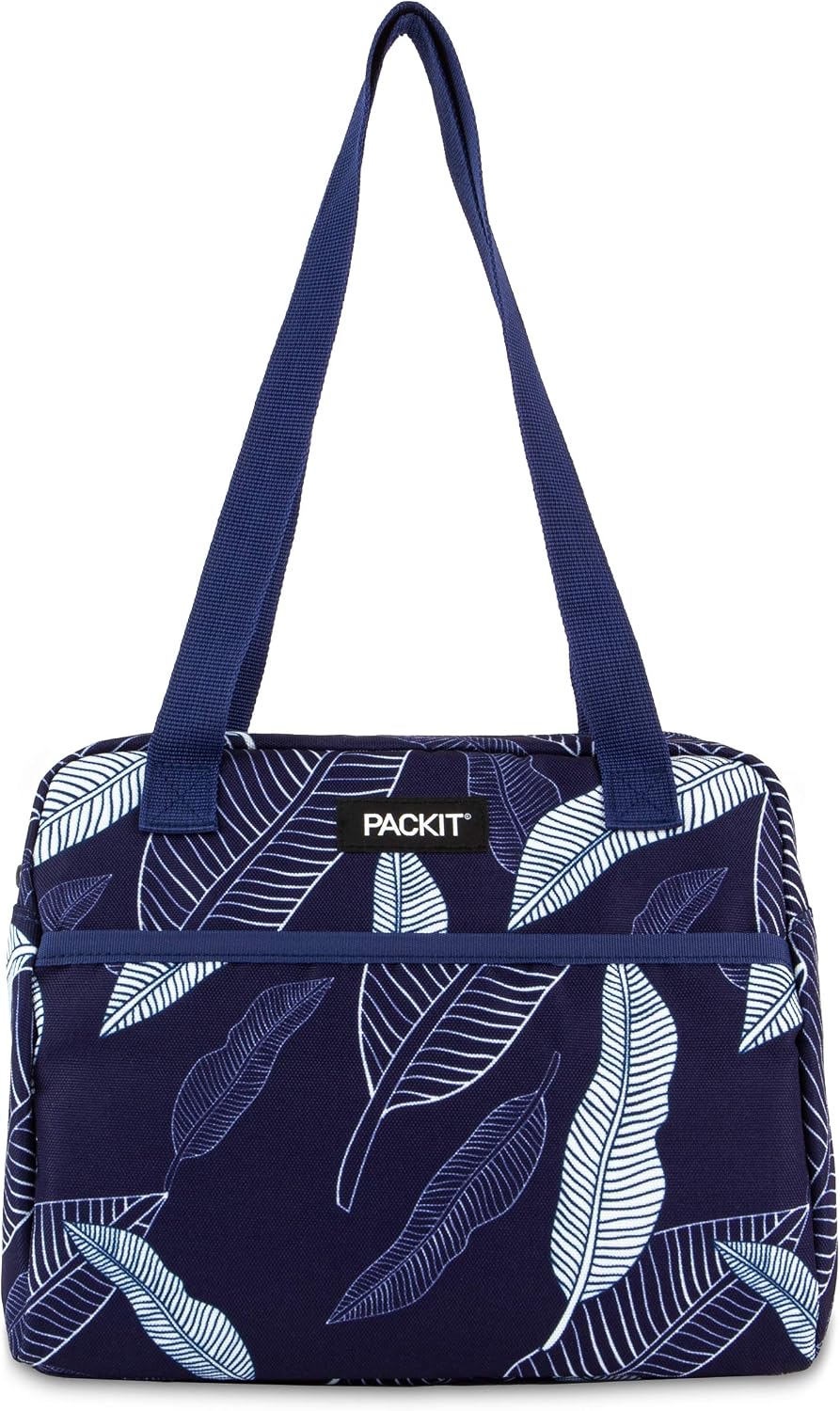 PackIt Freezable Hampton Lunch Bag, Navy Leaves