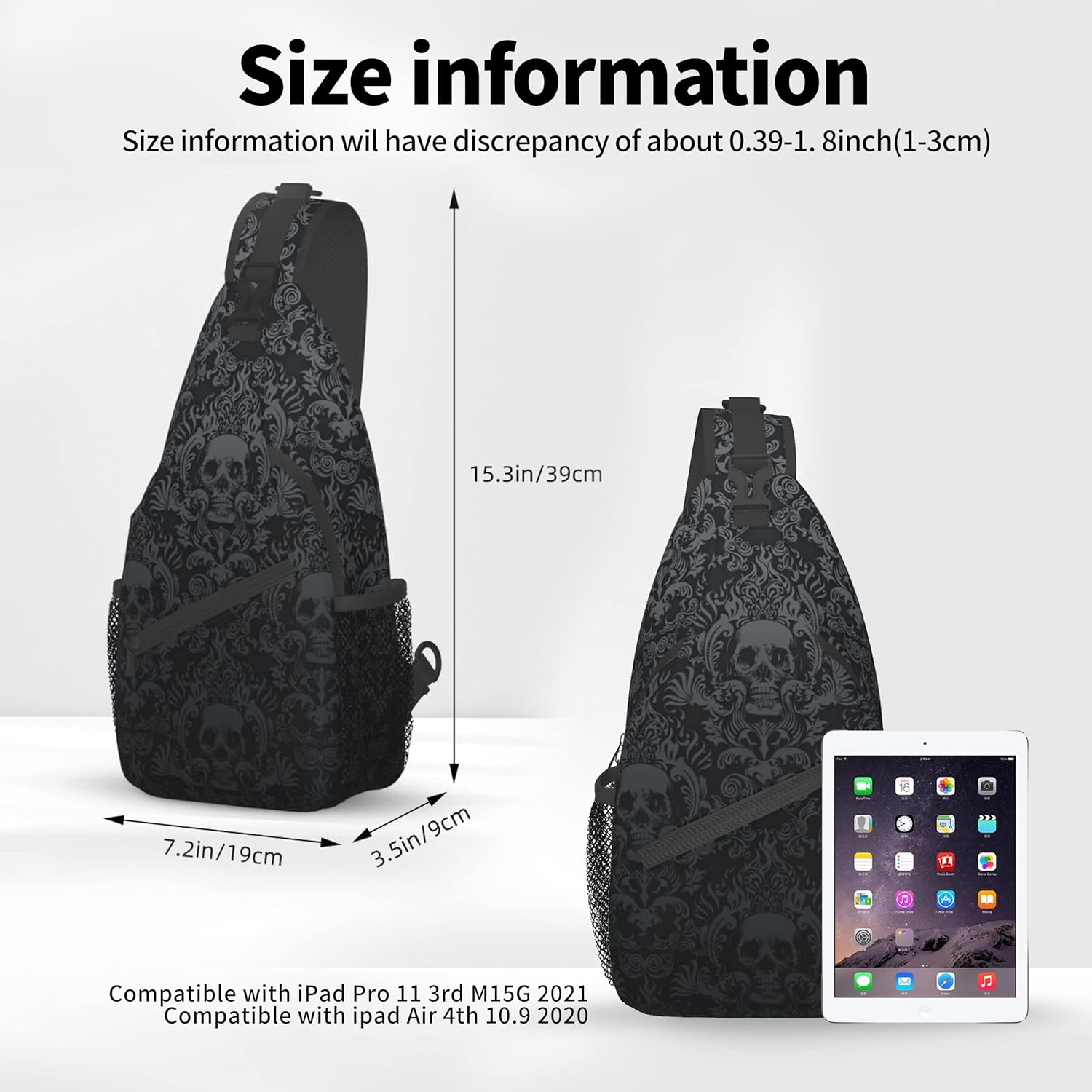 MEDTOGS Skull Sling Bag,Victorian Gothic Sling Backpack Black Crossbody Bag Men Casual Shoulder Daypack for Women Men Lightweight Travel Hiking Gym - Image 4