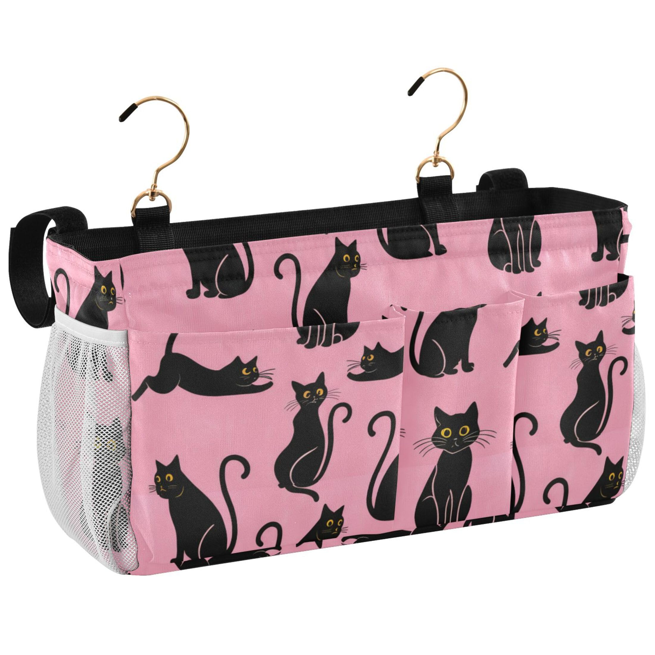 Burbuja Black Cat Bedside Caddy Hanging Storage Organizer with 2 Straps and Hooks for Home College Dorm Bunk Bed Hospital Bed Crib