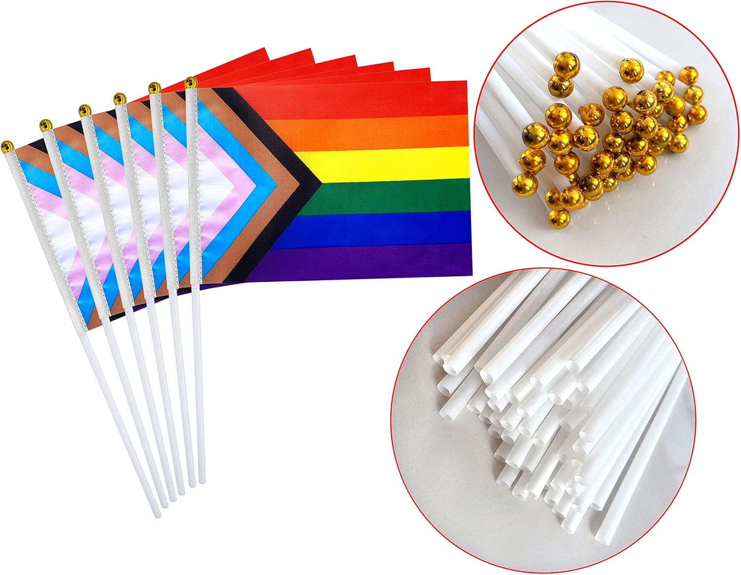 50 Pack Progress Pride Rainbow Stick Flag Small Mini Hand Held USA American LGBTQ Rainbow Gay Flags for Parades,Mardi Gras,Party,8.2 x 5.5 inch - Image 3