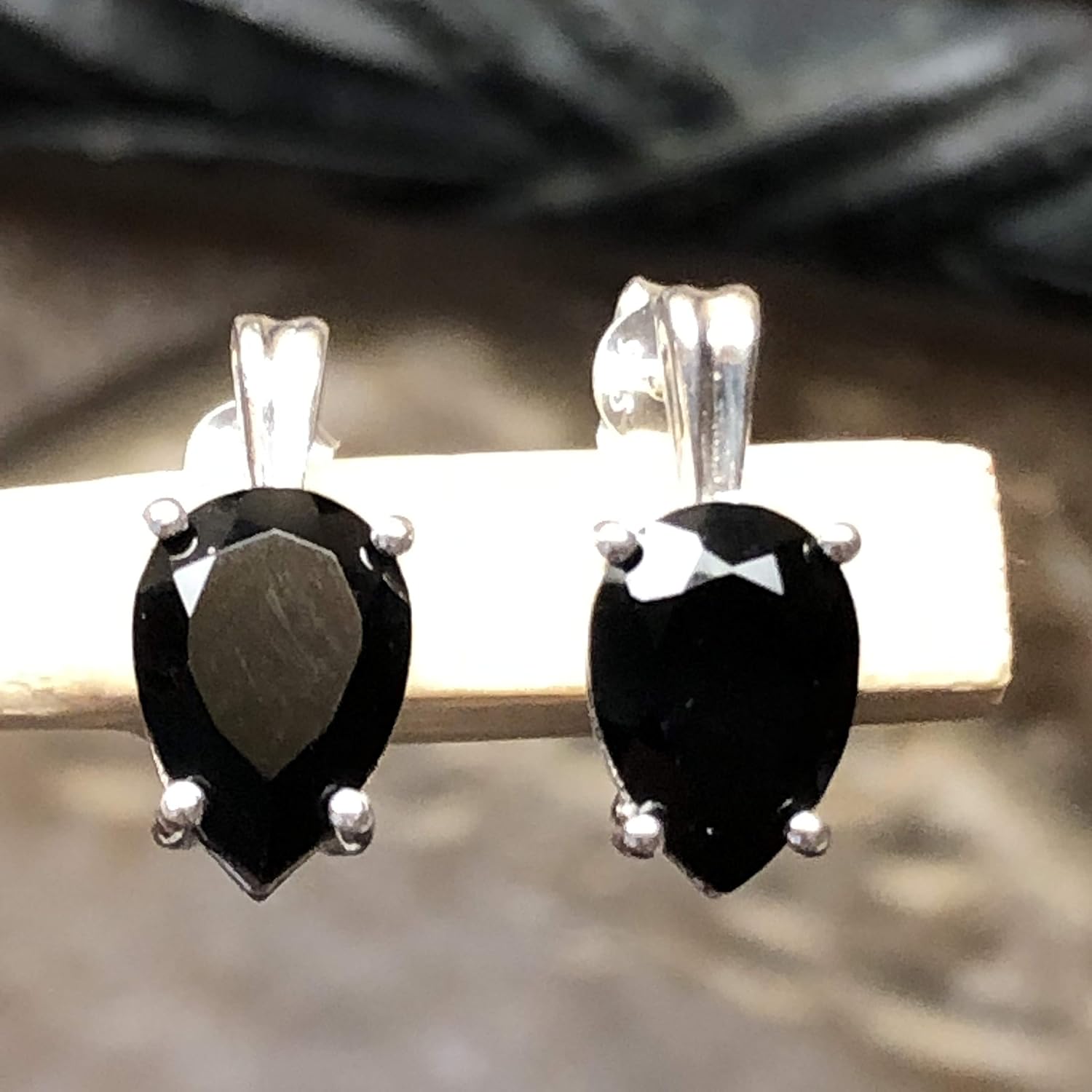 Genuine Black Onyx 925 Solid Sterling Silver Earrings 15mm - Image 3
